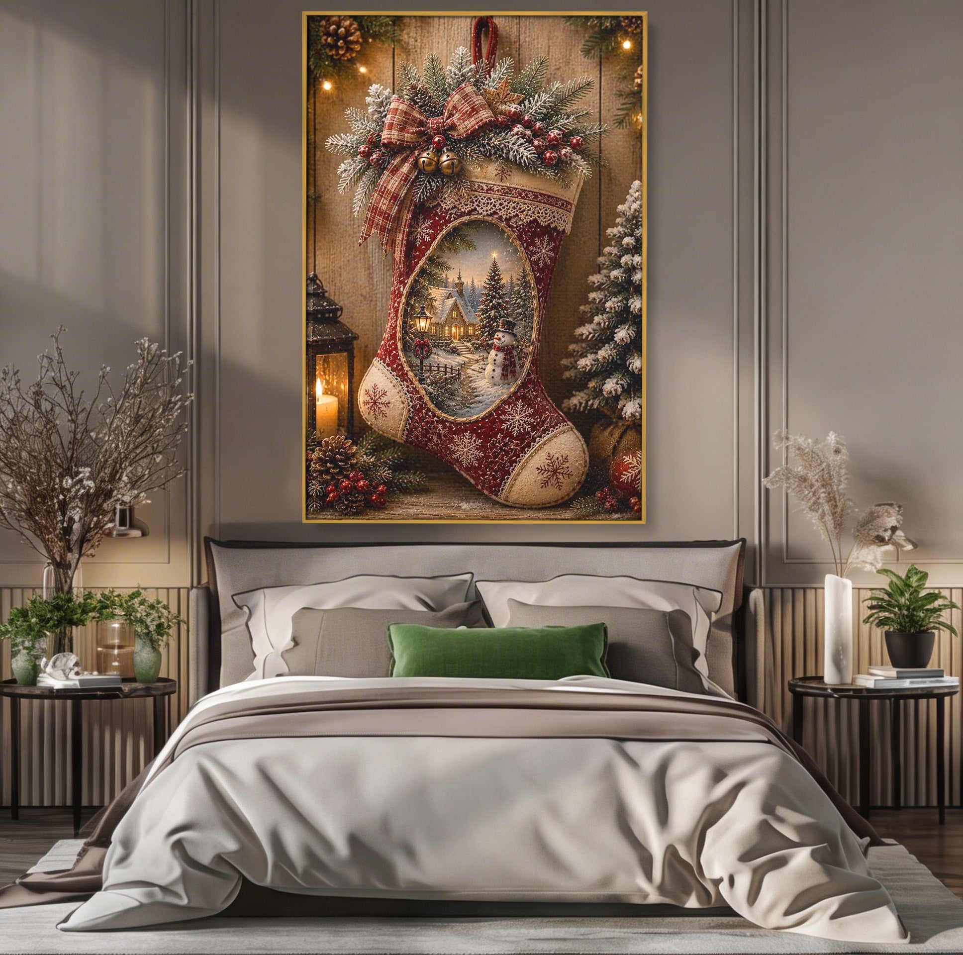 Tablou Canvas Premium LuxCanva® PI1263, Ciorap Festiv, Mos Nicolae, Craciun, Iarna, Decoratiuni, Living, Culori Vibrante