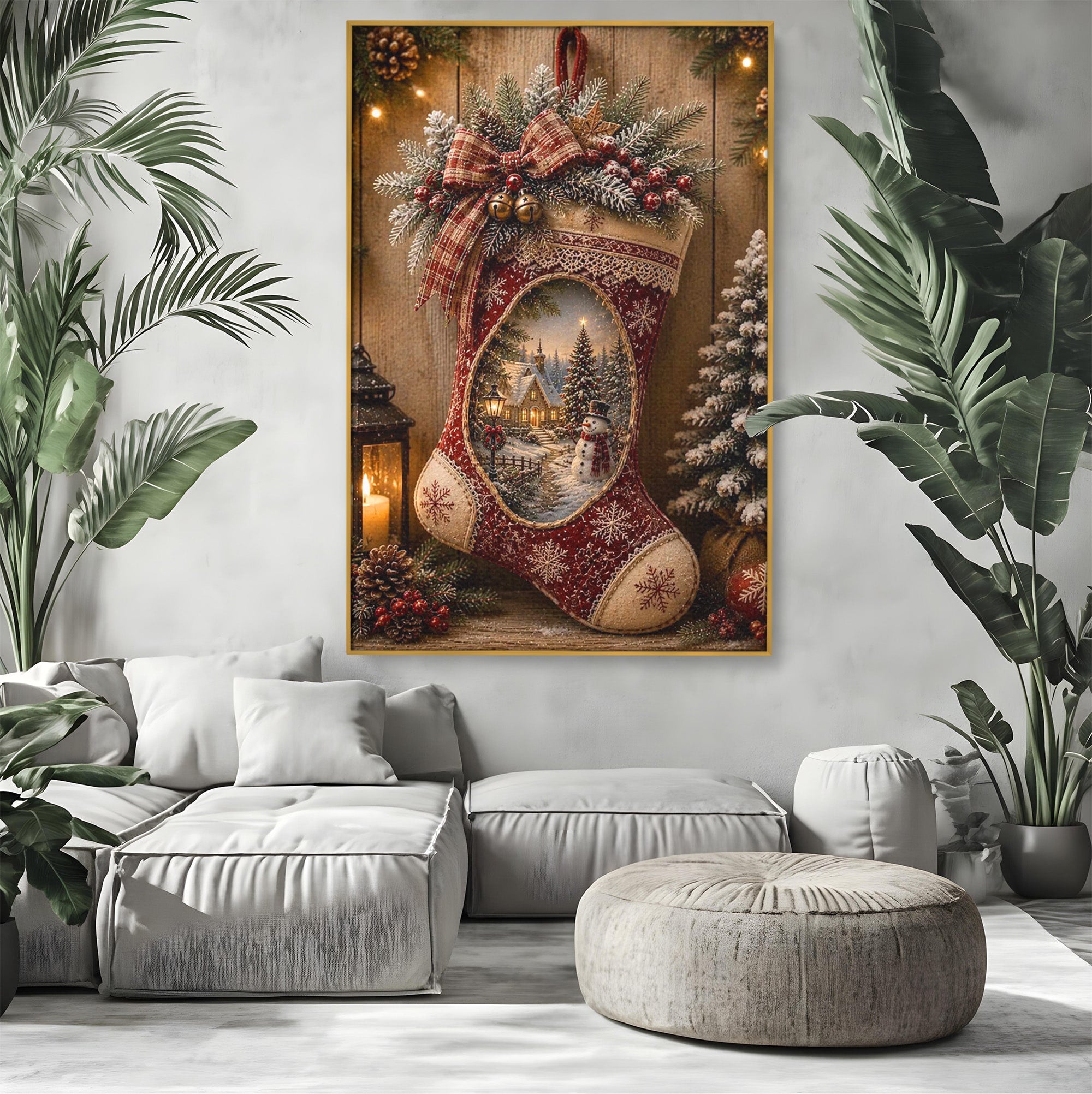 Tablou Canvas Premium LuxCanva® PI1263, Ciorap Festiv, Mos Nicolae, Craciun, Iarna, Decoratiuni, Living, Culori Vibrante