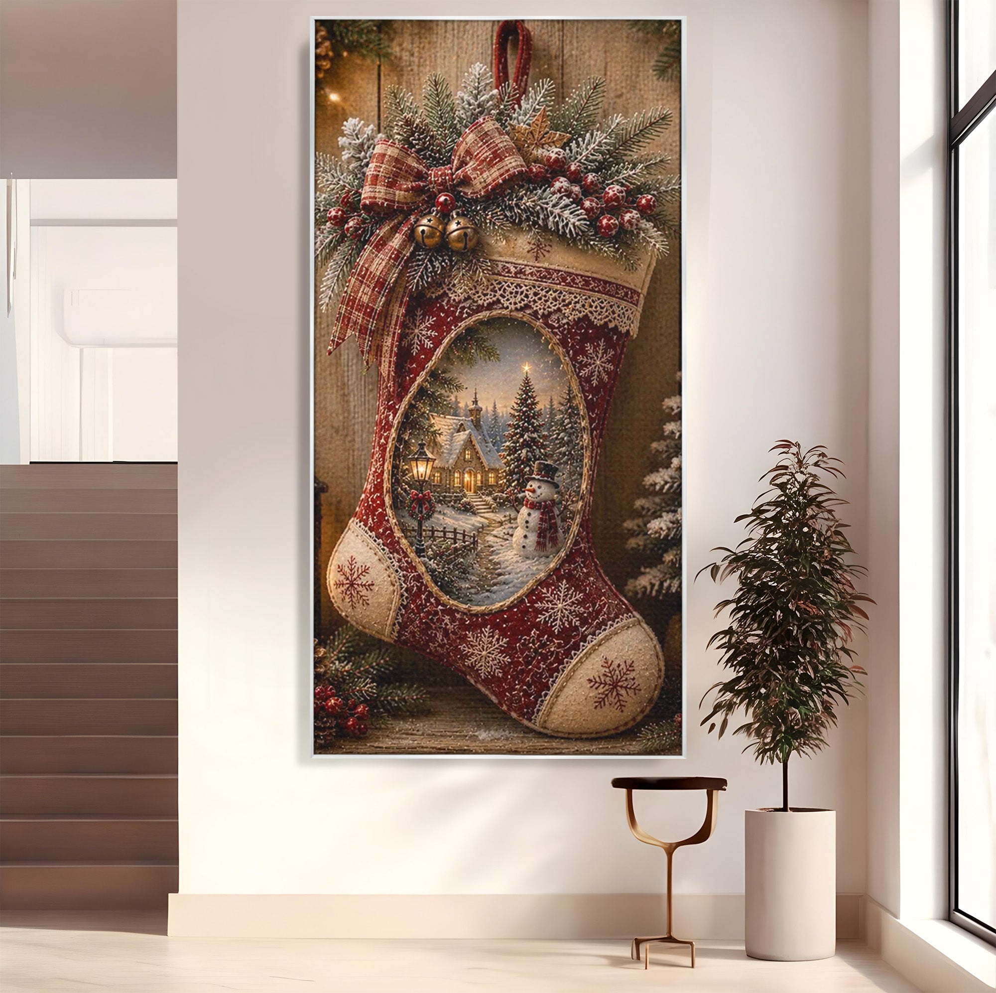 Tablou Canvas Premium LuxCanva® PI1263, Ciorap Festiv, Mos Nicolae, Craciun, Iarna, Decoratiuni, Living, Culori Vibrante