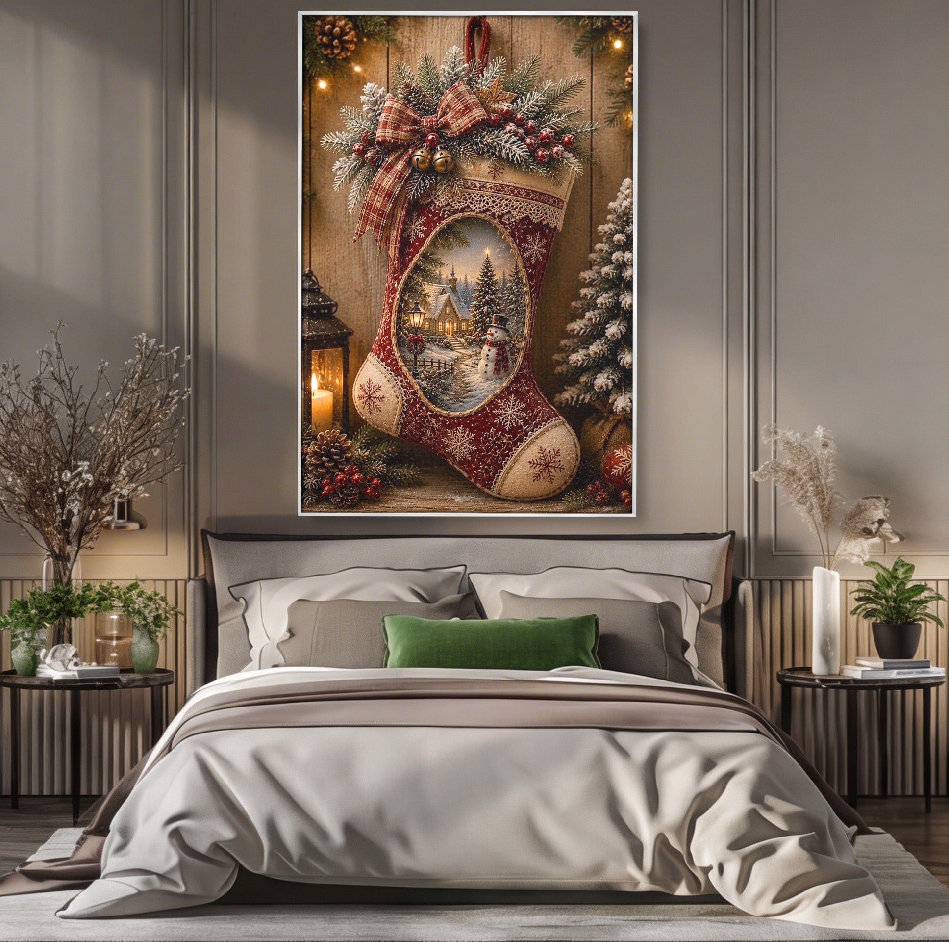 Tablou Canvas Premium LuxCanva® PI1263, Ciorap Festiv, Mos Nicolae, Craciun, Iarna, Decoratiuni, Living, Culori Vibrante