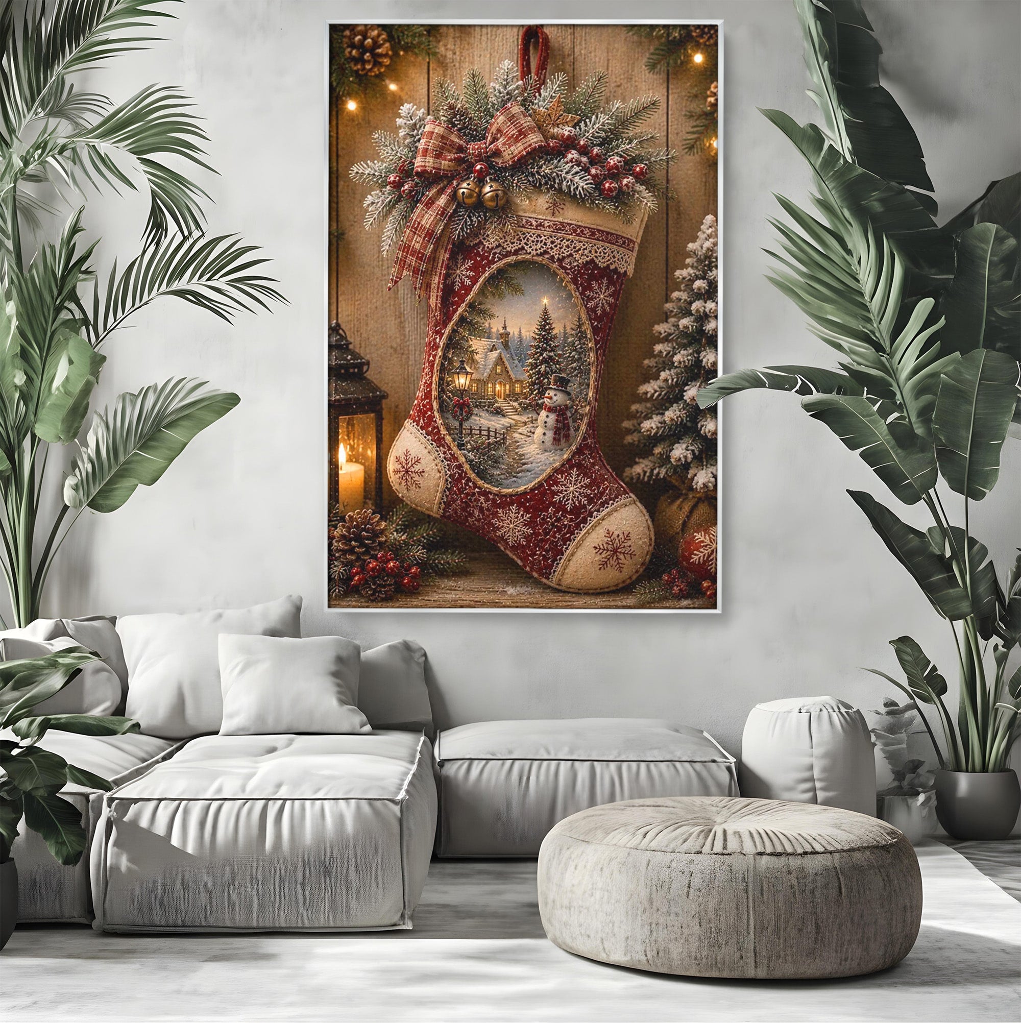 Tablou Canvas Premium LuxCanva® PI1263, Ciorap Festiv, Mos Nicolae, Craciun, Iarna, Decoratiuni, Living, Culori Vibrante