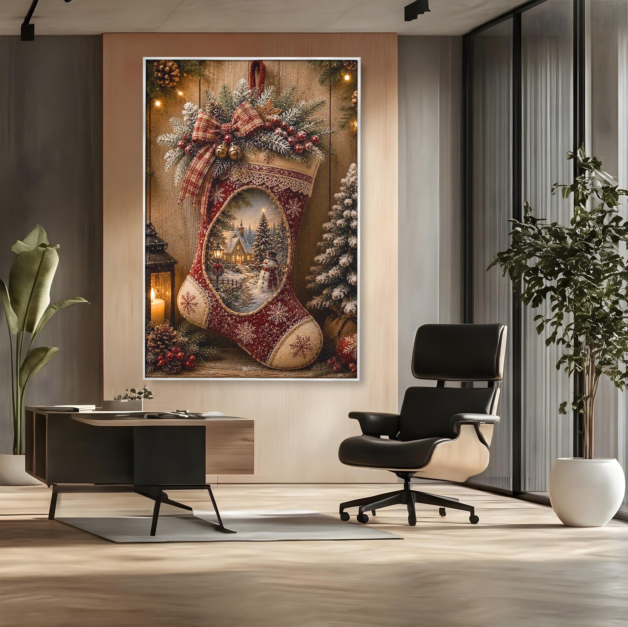 Tablou Canvas Premium LuxCanva® PI1263, Ciorap Festiv, Mos Nicolae, Craciun, Iarna, Decoratiuni, Living, Culori Vibrante