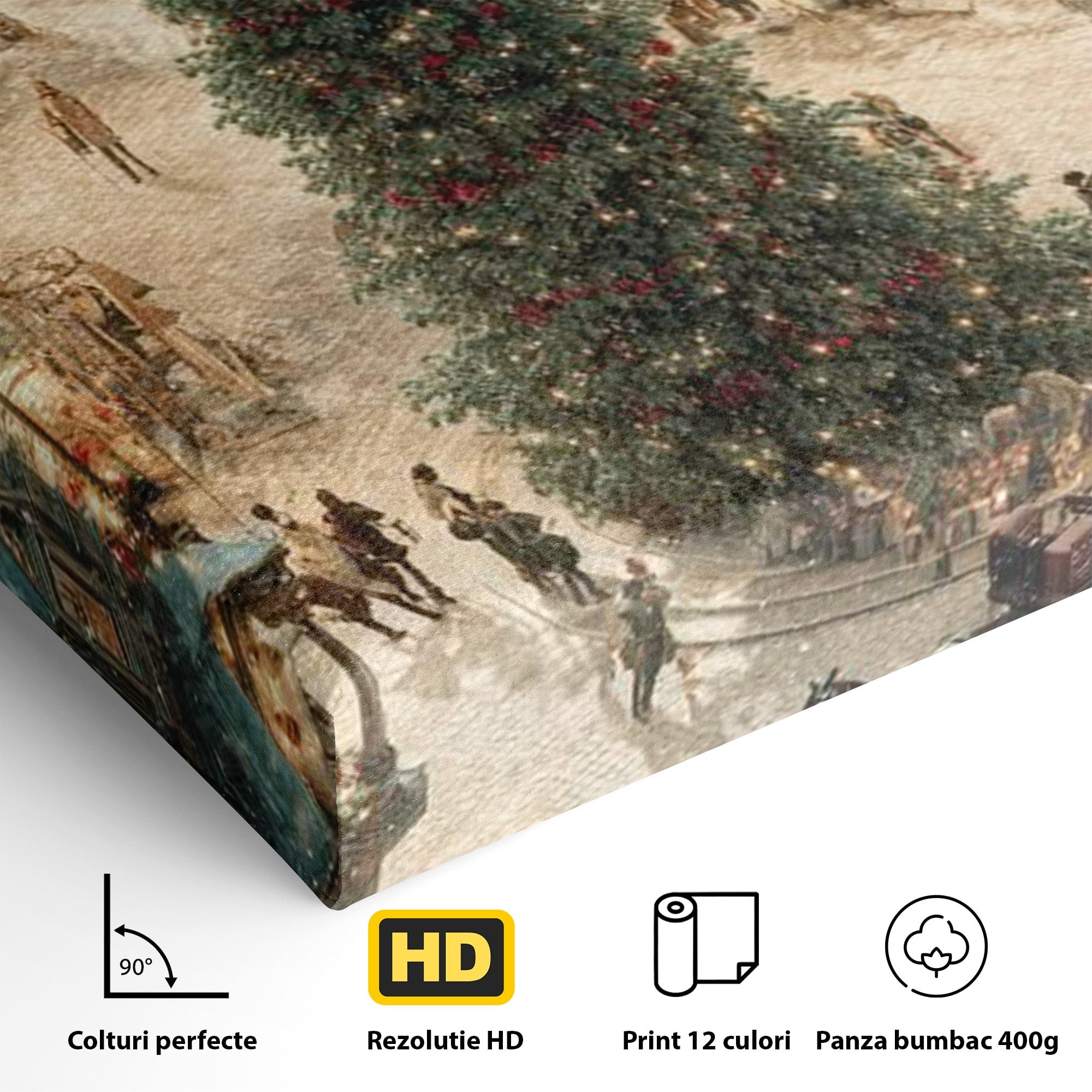 Tablou Canvas Premium LuxCanva® PI1264, Orasul De Craciun, Urban, Trasura, Iarna, Peisaj, Living, Culori Vibrante