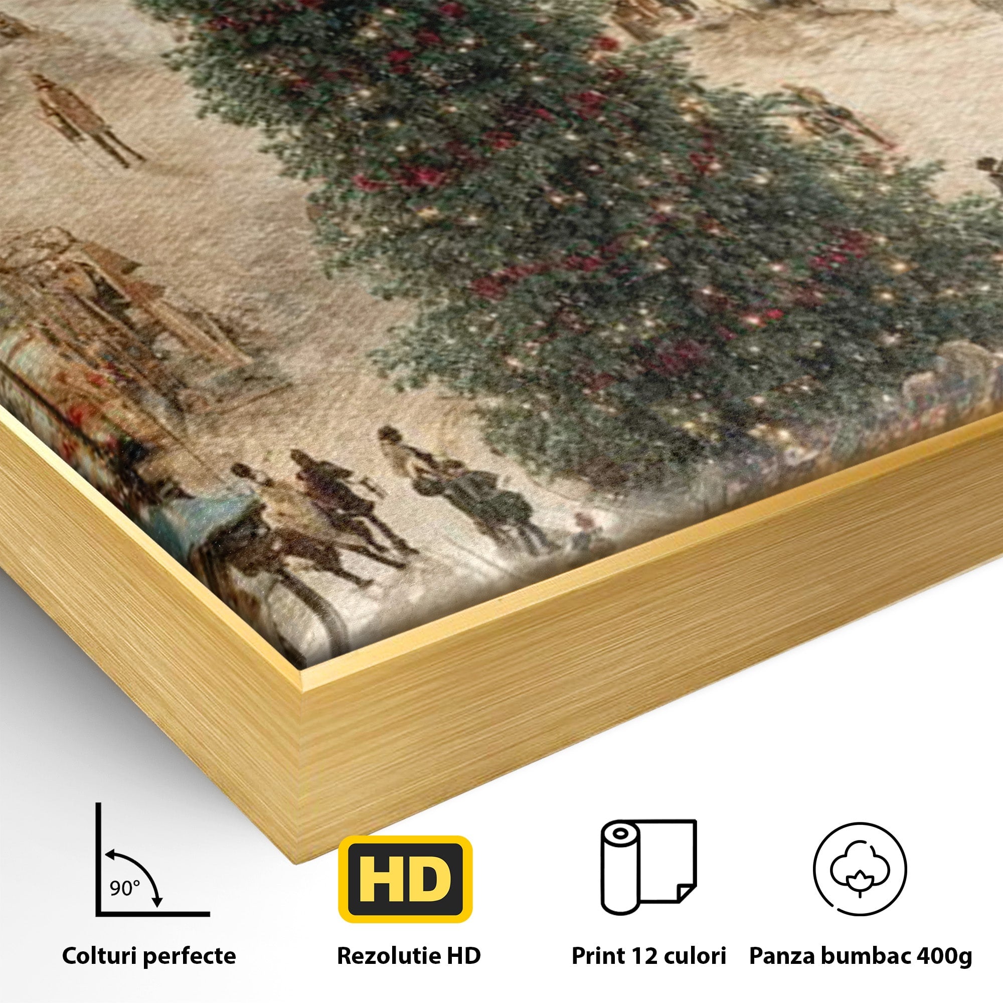 Tablou Canvas Premium LuxCanva® PI1264, Orasul De Craciun, Urban, Trasura, Iarna, Peisaj, Living, Culori Vibrante