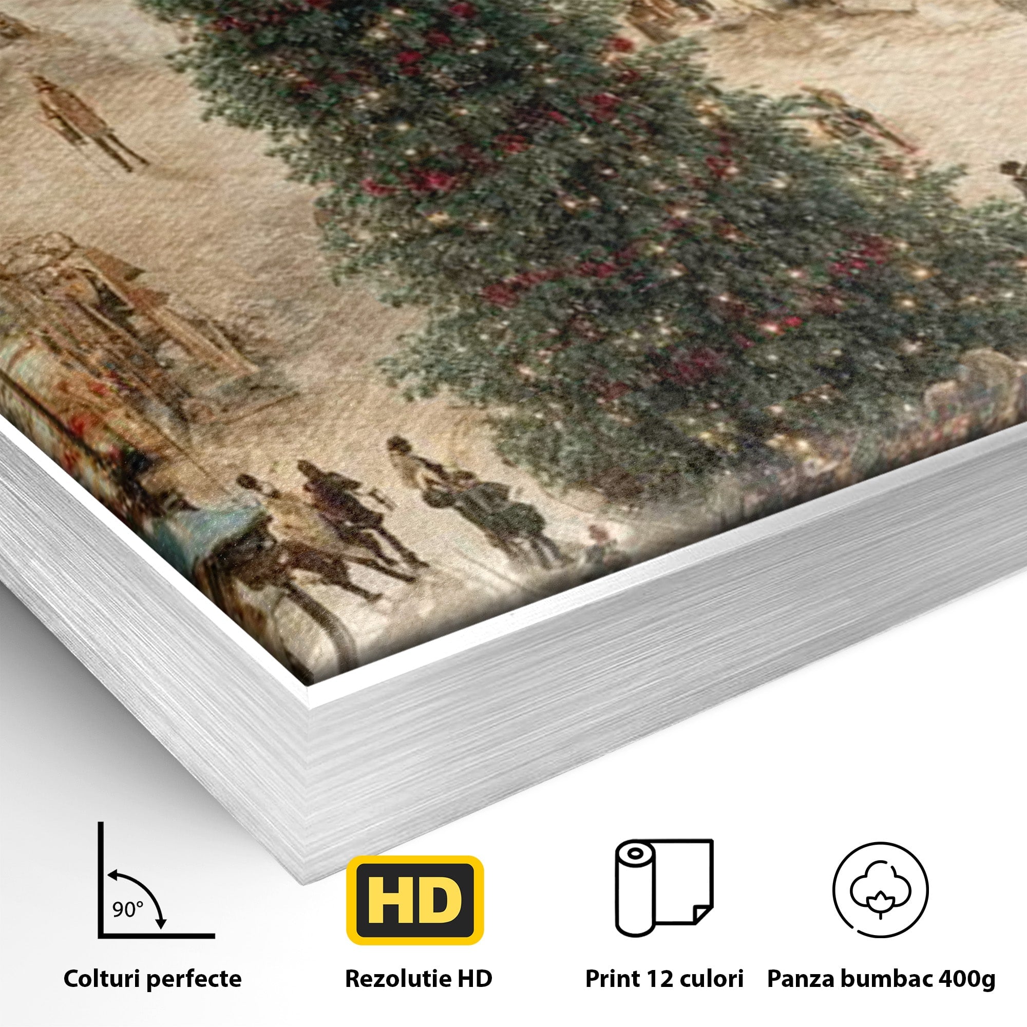 Tablou Canvas Premium LuxCanva® PI1264, Orasul De Craciun, Urban, Trasura, Iarna, Peisaj, Living, Culori Vibrante