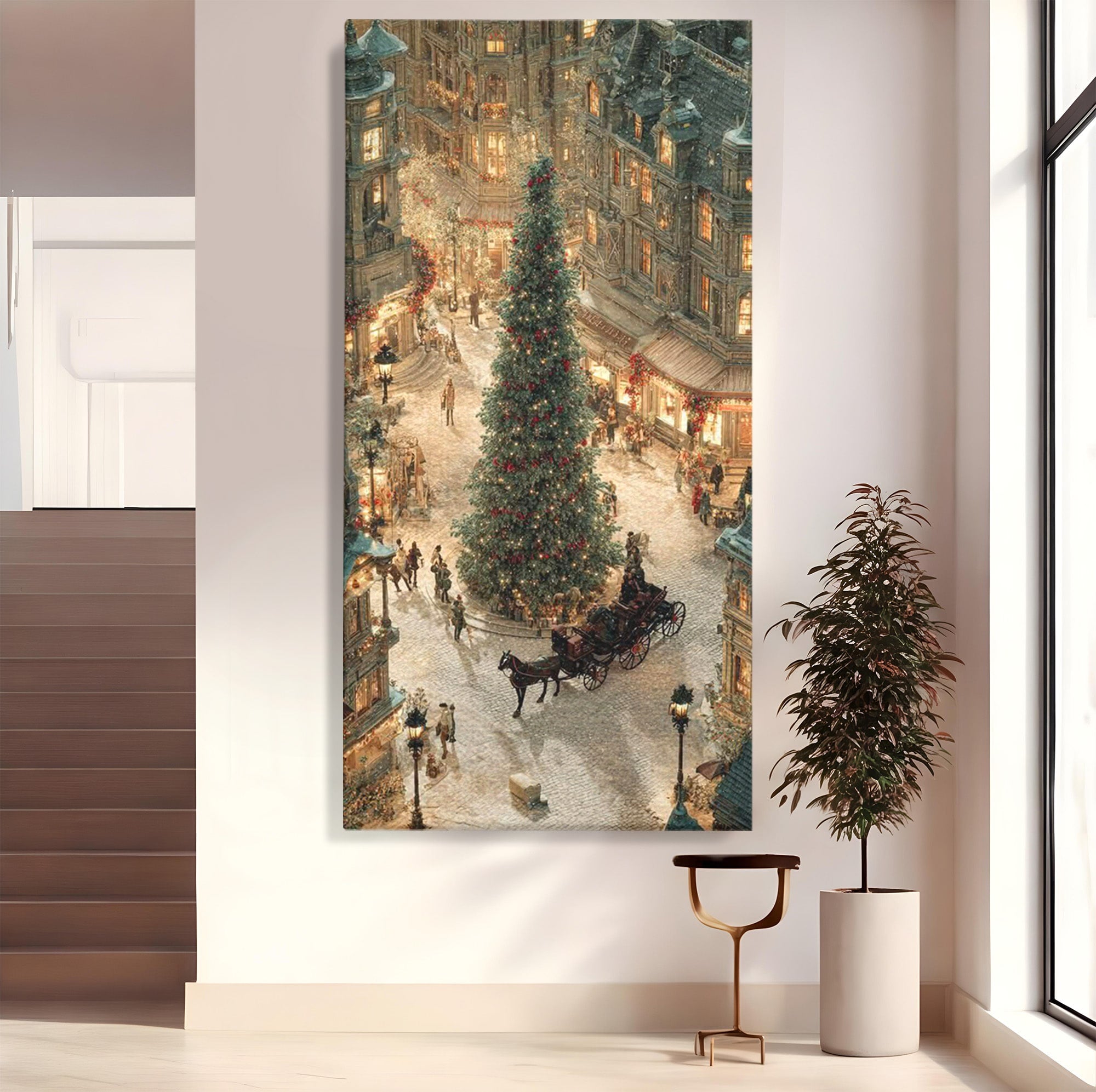Tablou Canvas Premium LuxCanva® PI1264, Orasul De Craciun, Urban, Trasura, Iarna, Peisaj, Living, Culori Vibrante