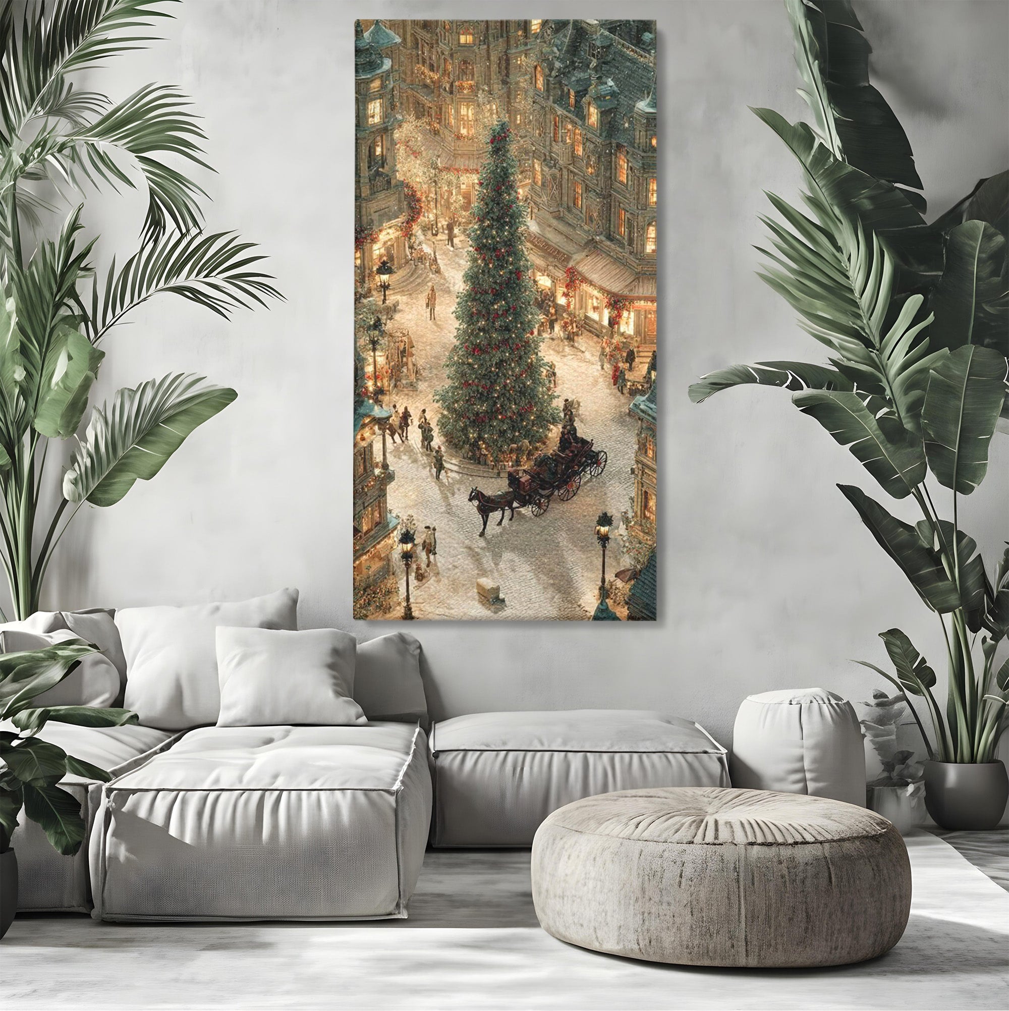 Tablou Canvas Premium LuxCanva® PI1264, Orasul De Craciun, Urban, Trasura, Iarna, Peisaj, Living, Culori Vibrante