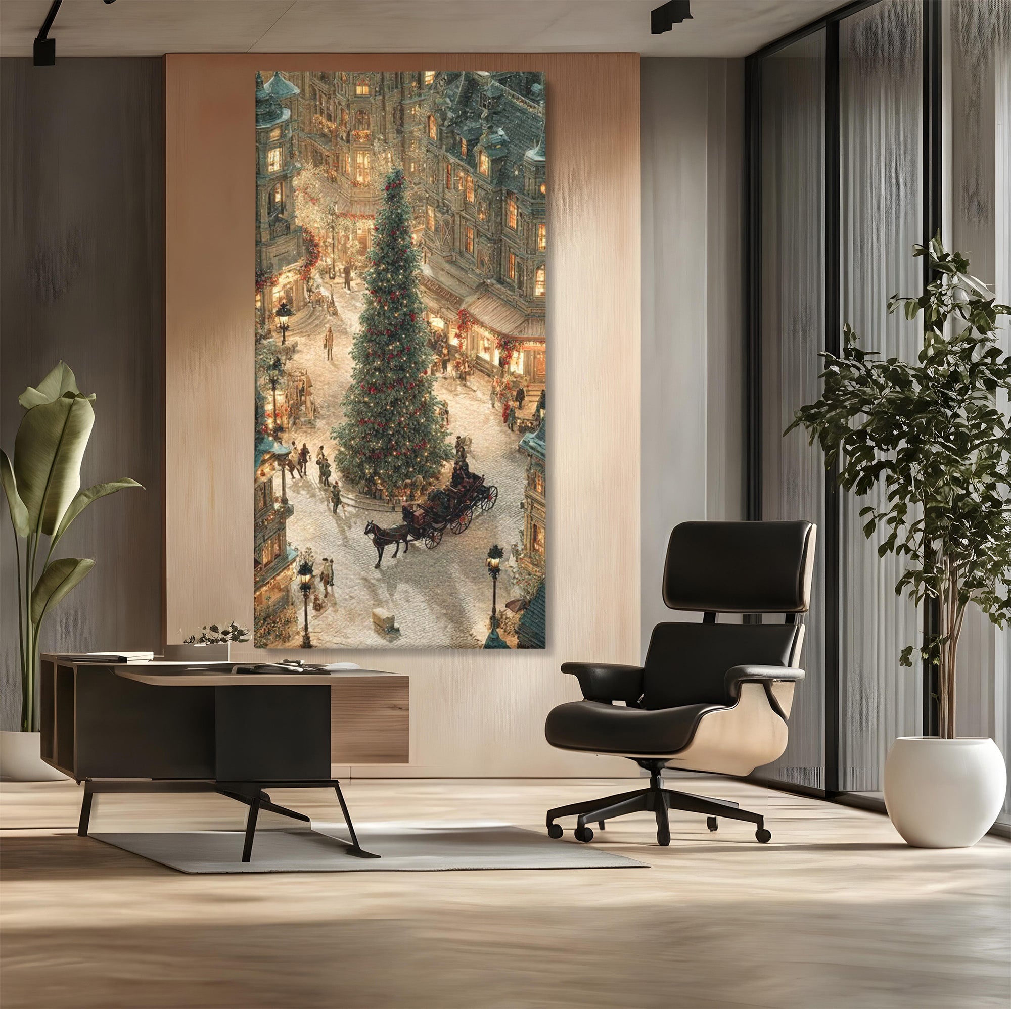 Tablou Canvas Premium LuxCanva® PI1264, Orasul De Craciun, Urban, Trasura, Iarna, Peisaj, Living, Culori Vibrante
