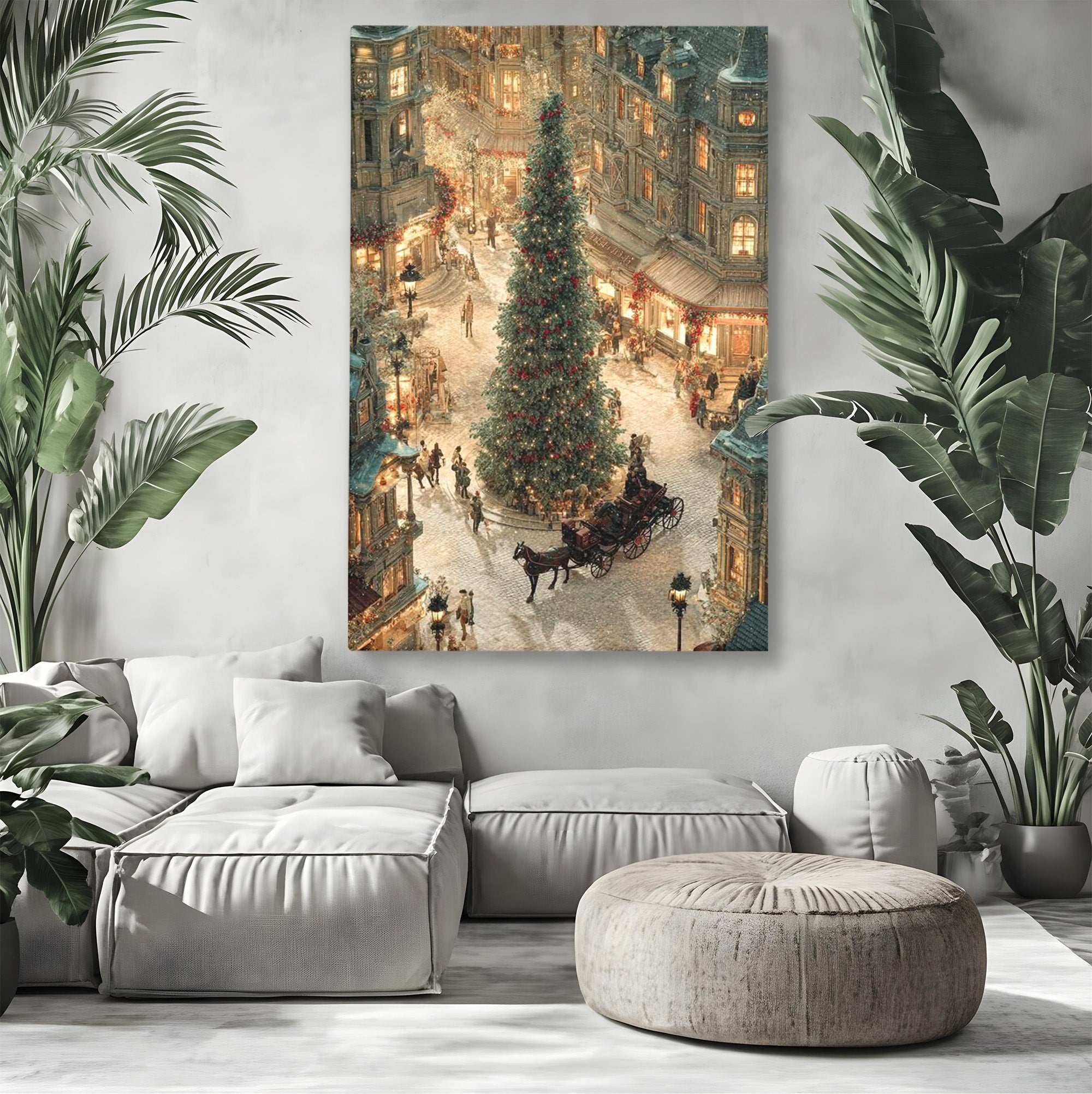 Tablou Canvas Premium LuxCanva® PI1264, Orasul De Craciun, Urban, Trasura, Iarna, Peisaj, Living, Culori Vibrante