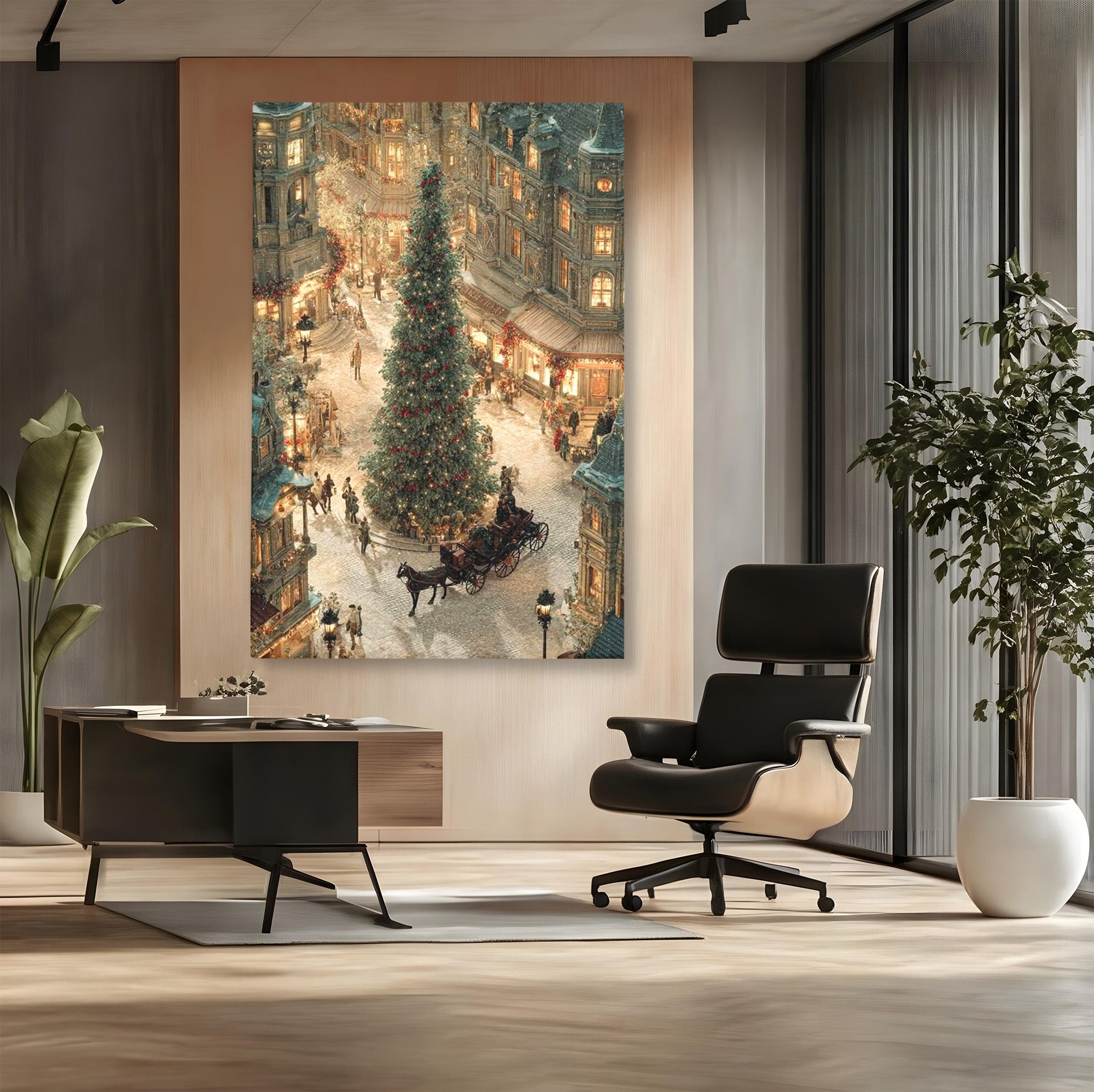 Tablou Canvas Premium LuxCanva® PI1264, Orasul De Craciun, Urban, Trasura, Iarna, Peisaj, Living, Culori Vibrante