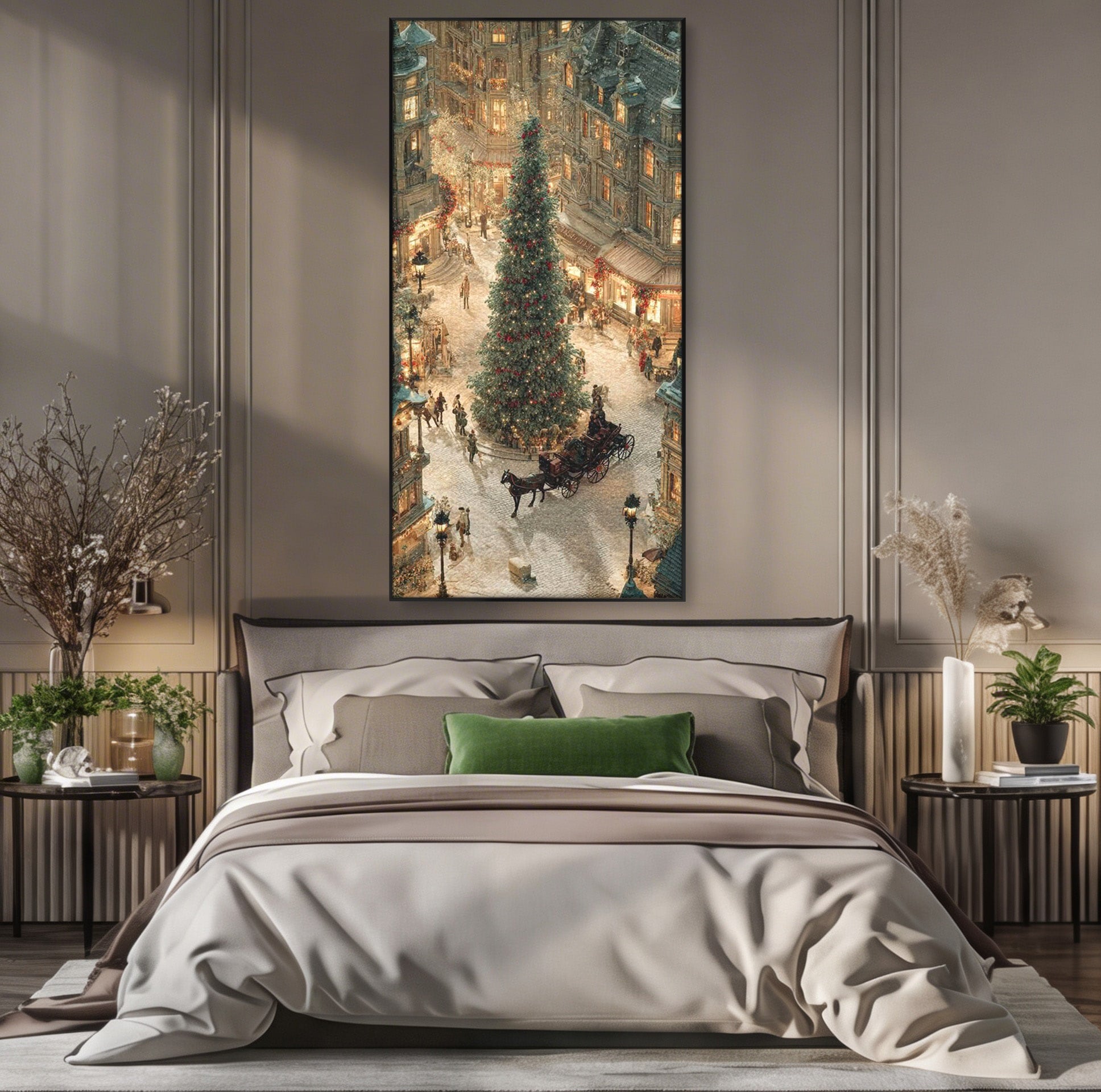 Tablou Canvas Premium LuxCanva® PI1264, Orasul De Craciun, Urban, Trasura, Iarna, Peisaj, Living, Culori Vibrante