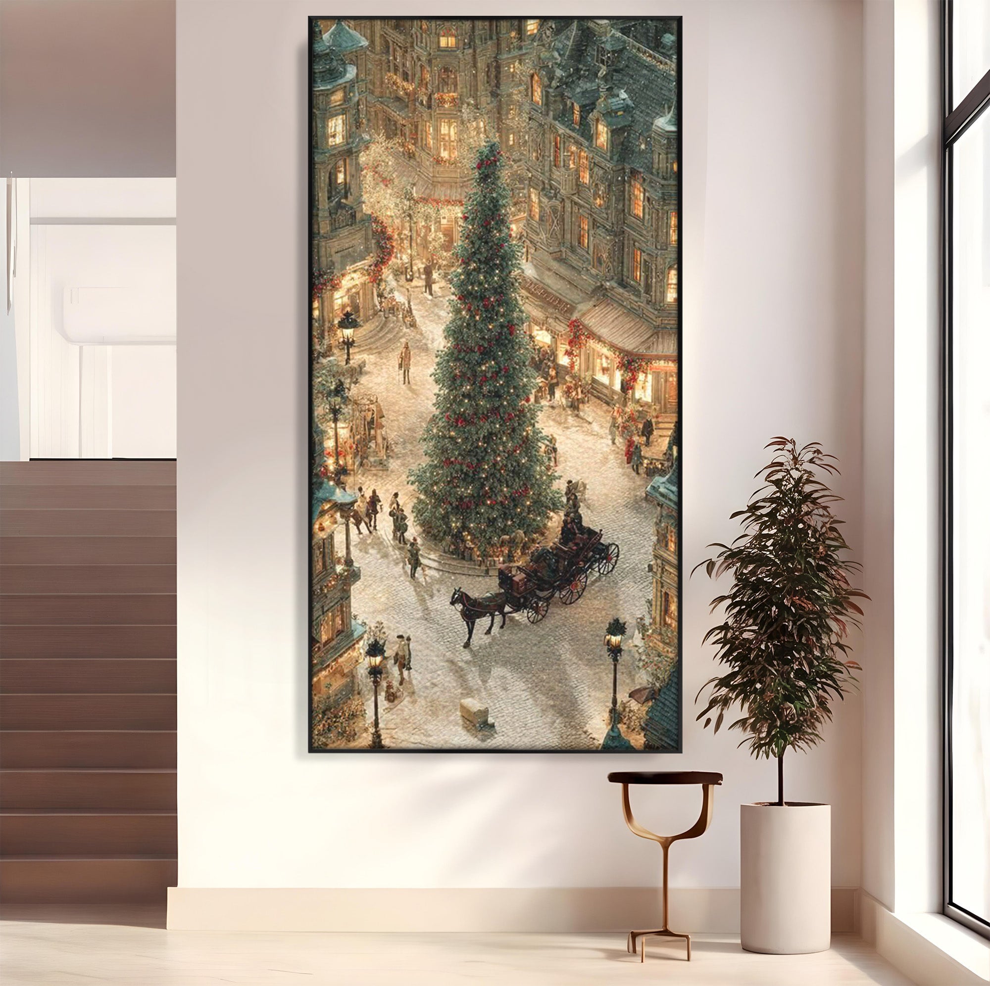 Tablou Canvas Premium LuxCanva® PI1264, Orasul De Craciun, Urban, Trasura, Iarna, Peisaj, Living, Culori Vibrante