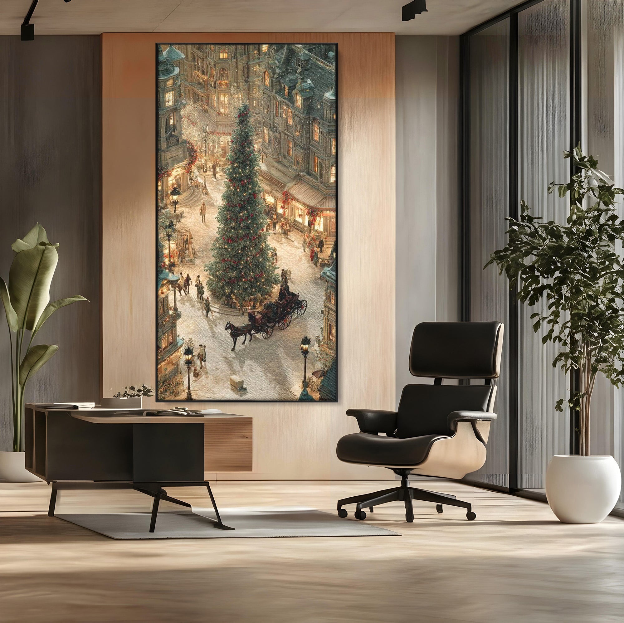 Tablou Canvas Premium LuxCanva® PI1264, Orasul De Craciun, Urban, Trasura, Iarna, Peisaj, Living, Culori Vibrante