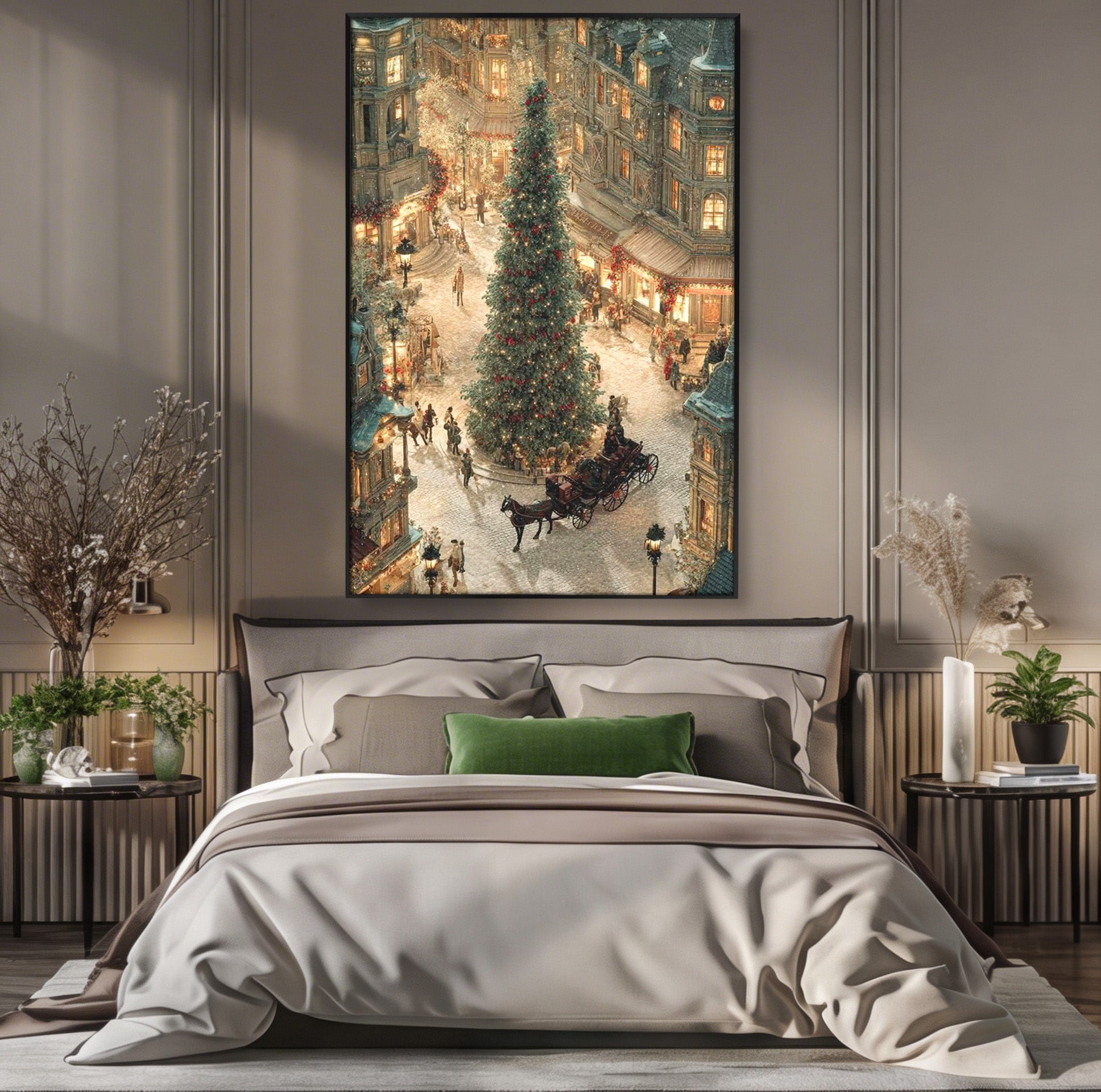 Tablou Canvas Premium LuxCanva® PI1264, Orasul De Craciun, Urban, Trasura, Iarna, Peisaj, Living, Culori Vibrante