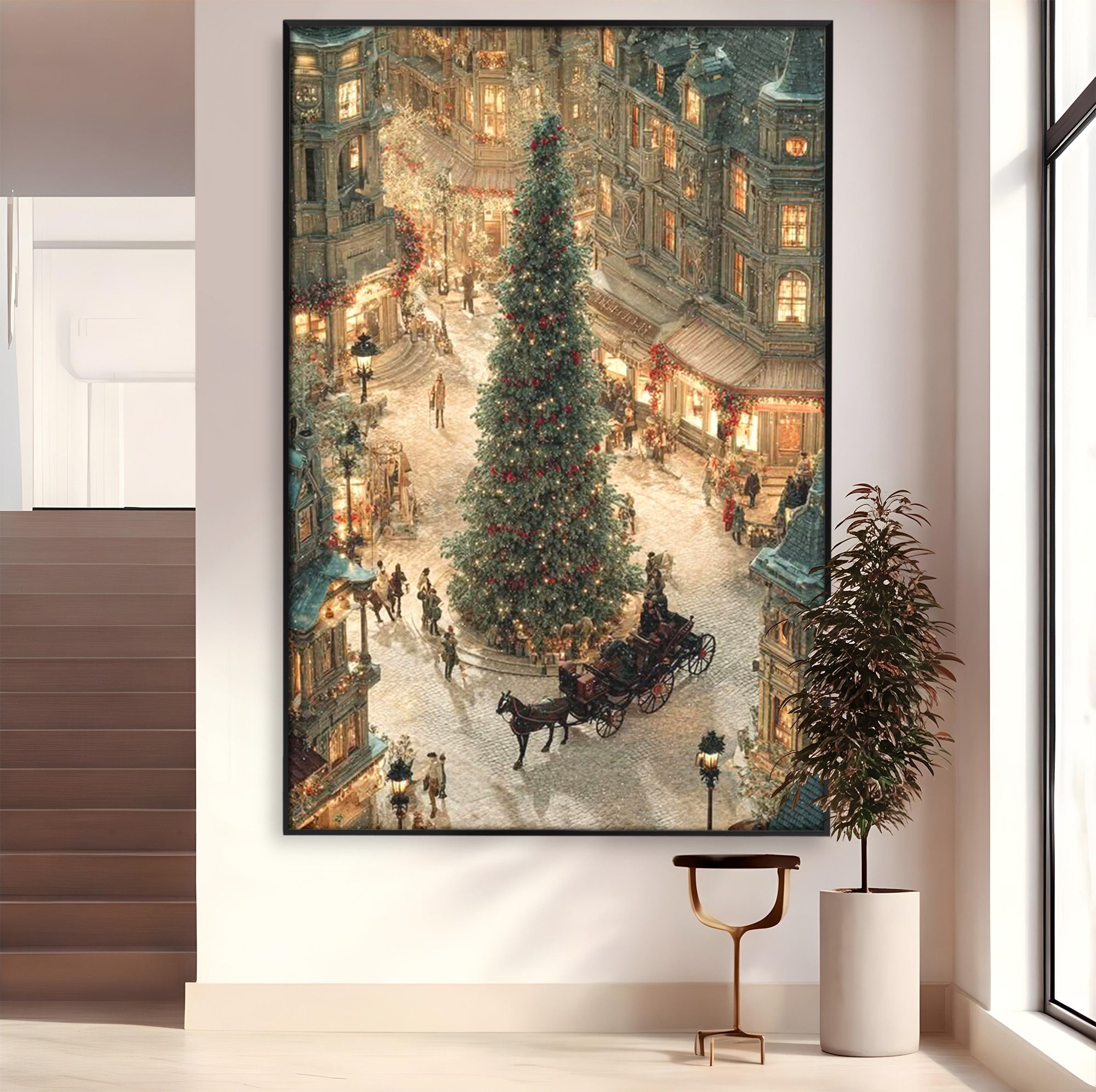 Tablou Canvas Premium LuxCanva® PI1264, Orasul De Craciun, Urban, Trasura, Iarna, Peisaj, Living, Culori Vibrante