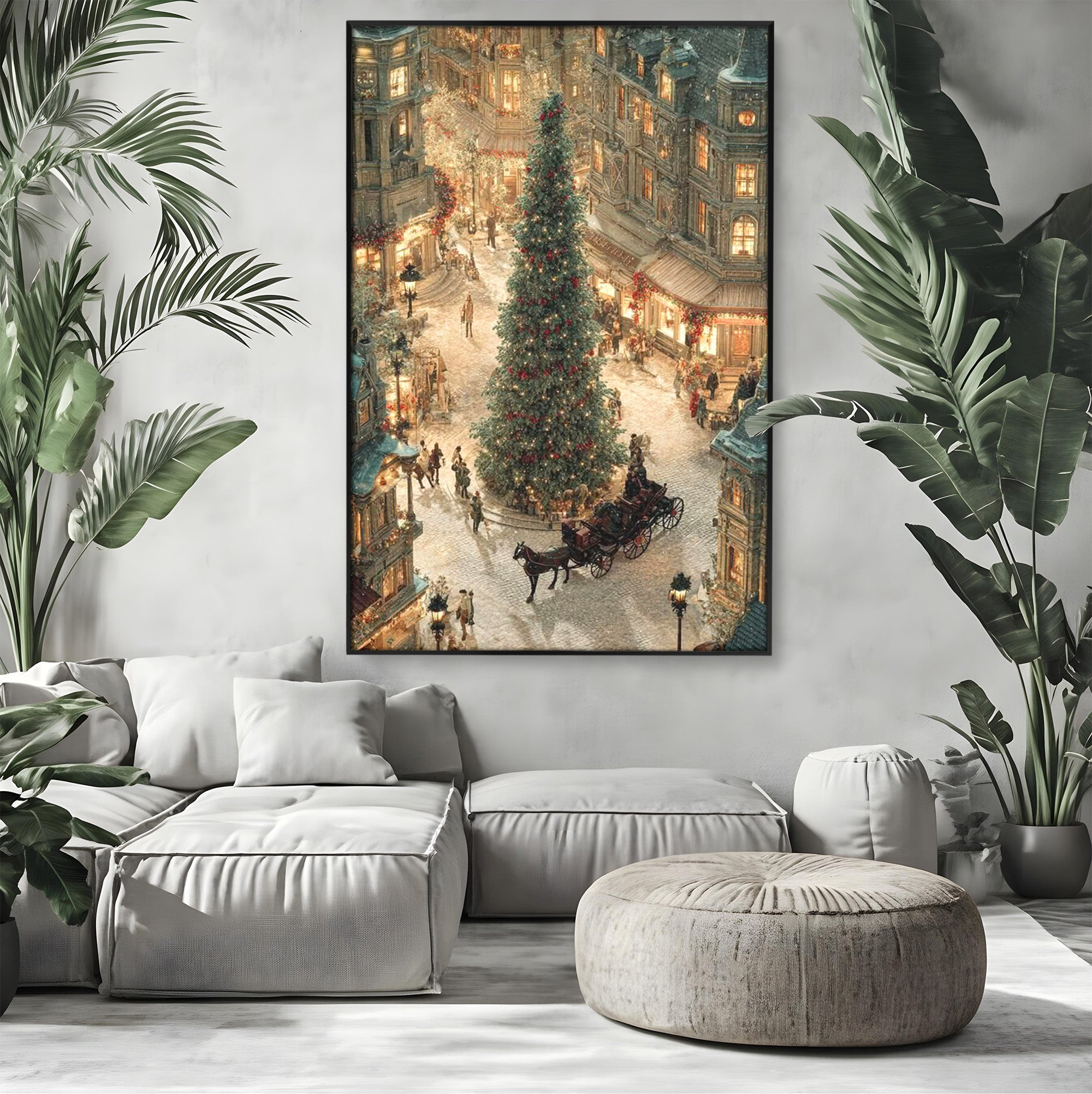 Tablou Canvas Premium LuxCanva® PI1264, Orasul De Craciun, Urban, Trasura, Iarna, Peisaj, Living, Culori Vibrante