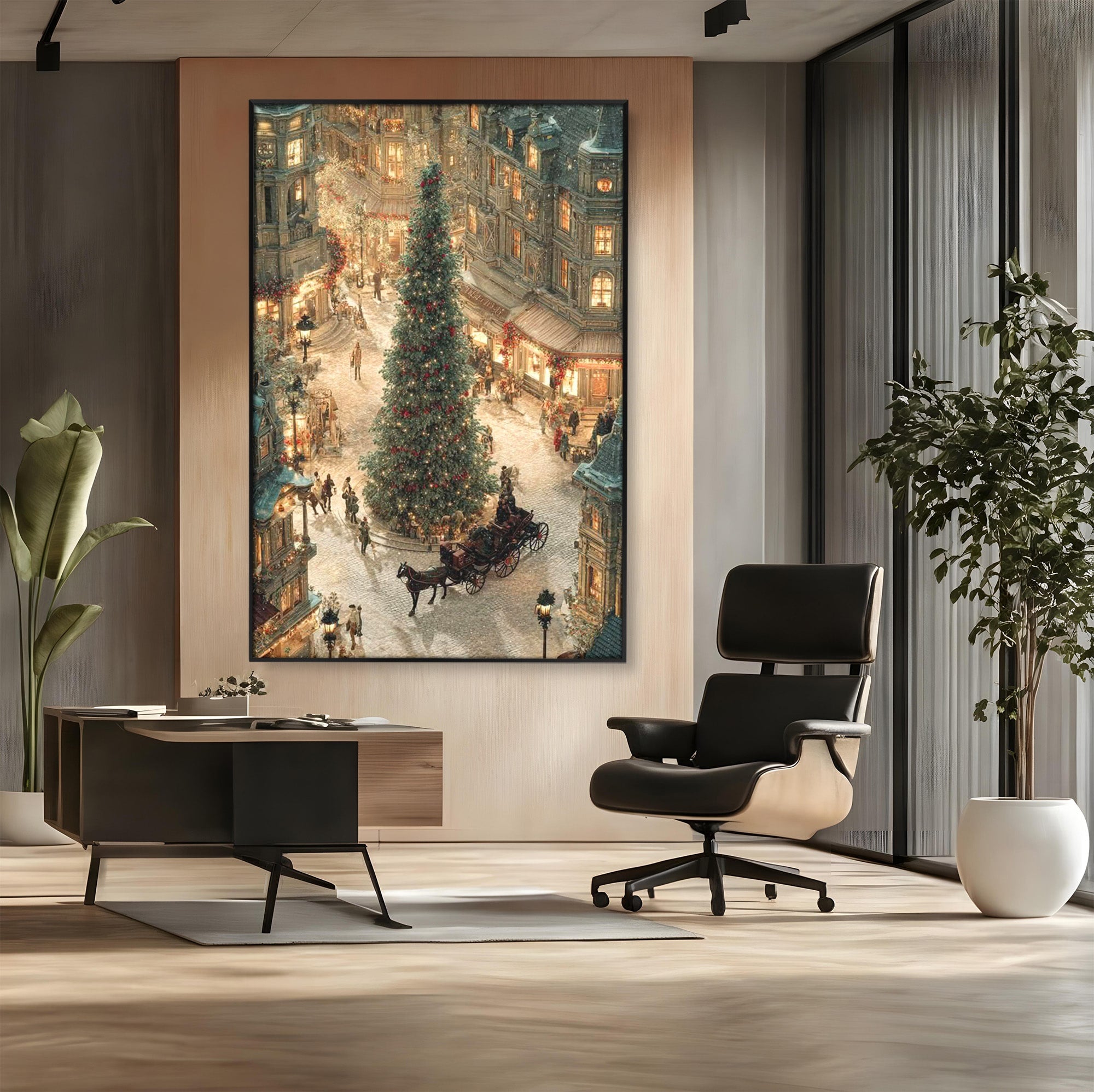 Tablou Canvas Premium LuxCanva® PI1264, Orasul De Craciun, Urban, Trasura, Iarna, Peisaj, Living, Culori Vibrante