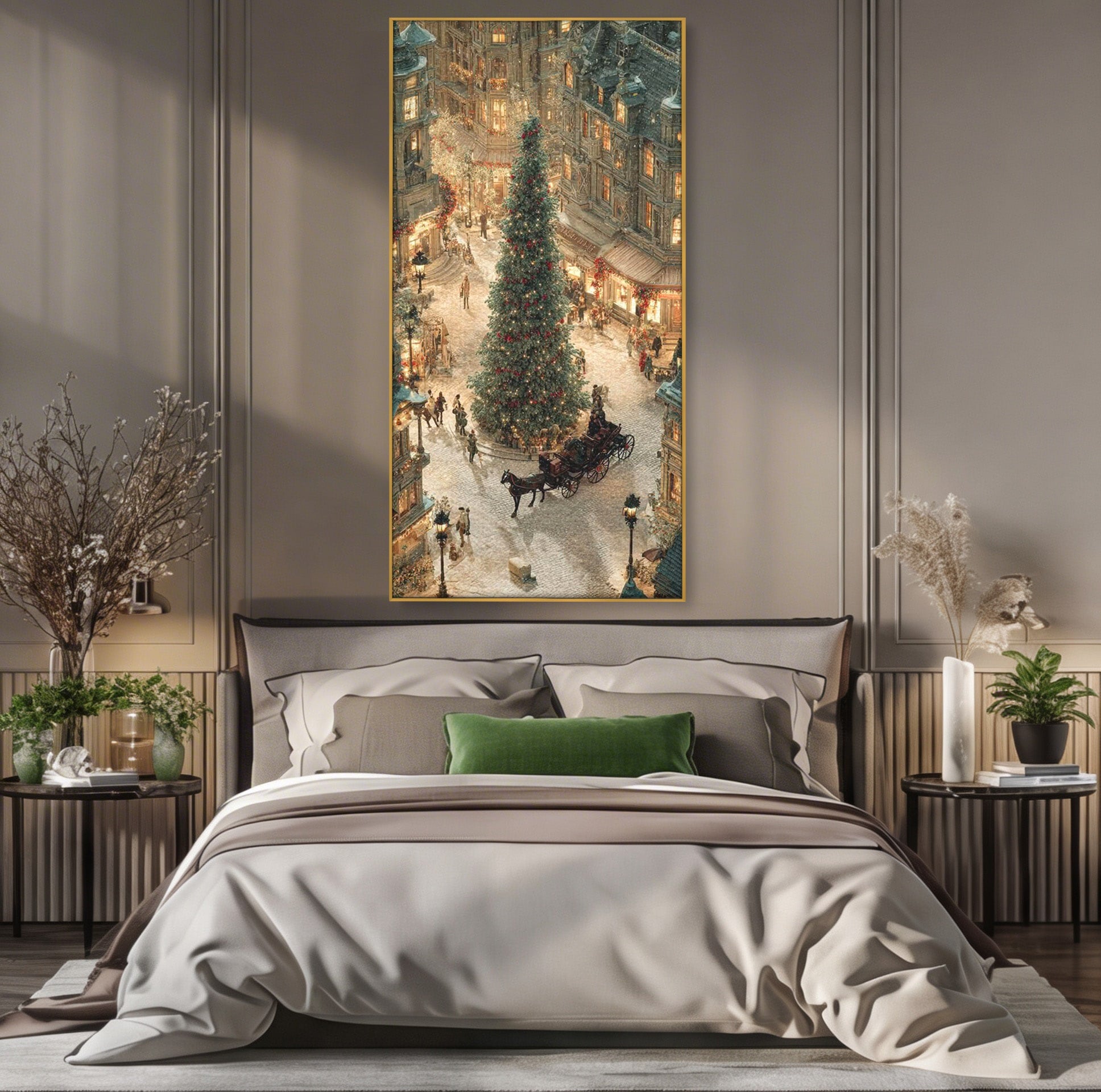 Tablou Canvas Premium LuxCanva® PI1264, Orasul De Craciun, Urban, Trasura, Iarna, Peisaj, Living, Culori Vibrante