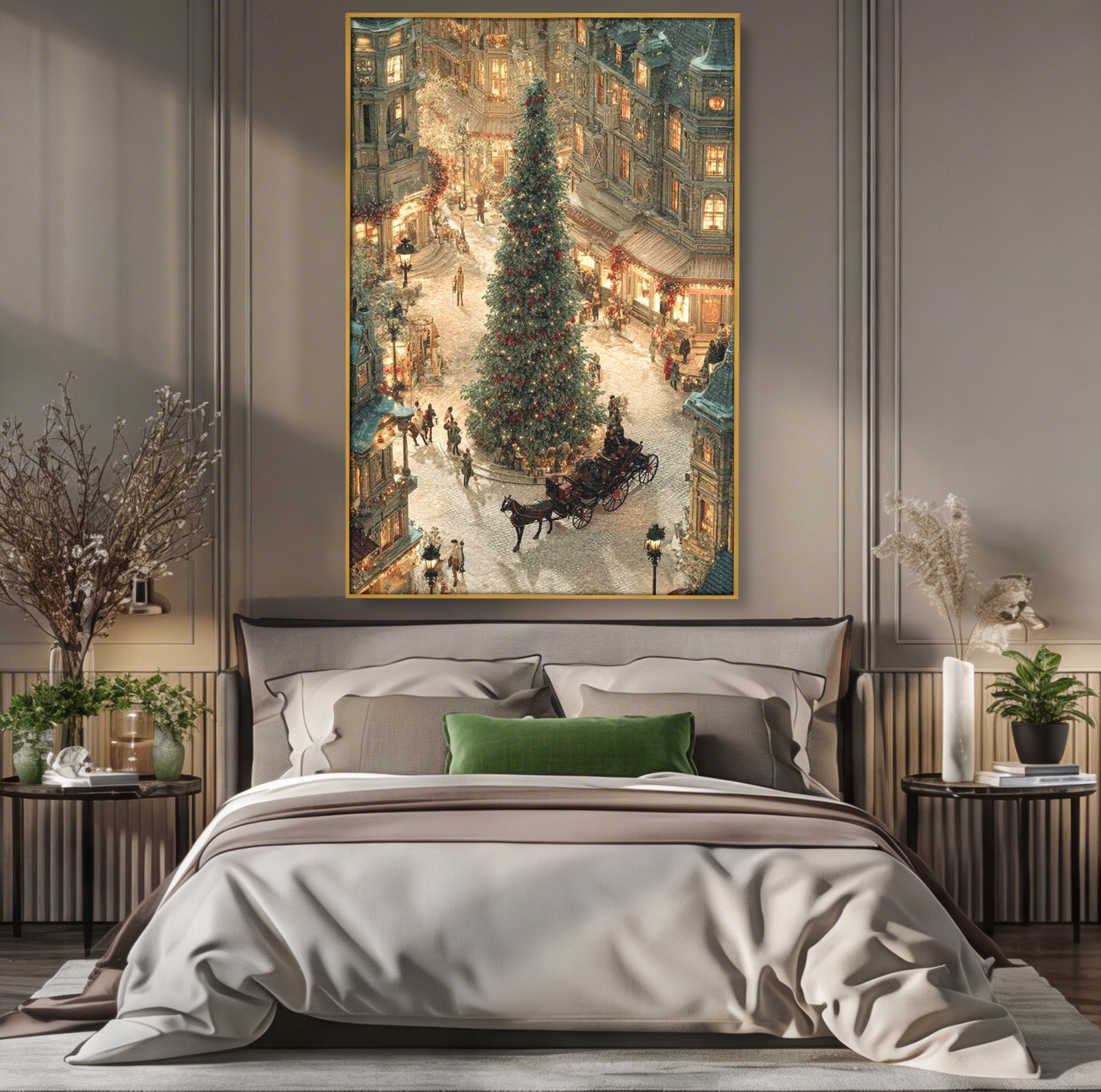 Tablou Canvas Premium LuxCanva® PI1264, Orasul De Craciun, Urban, Trasura, Iarna, Peisaj, Living, Culori Vibrante