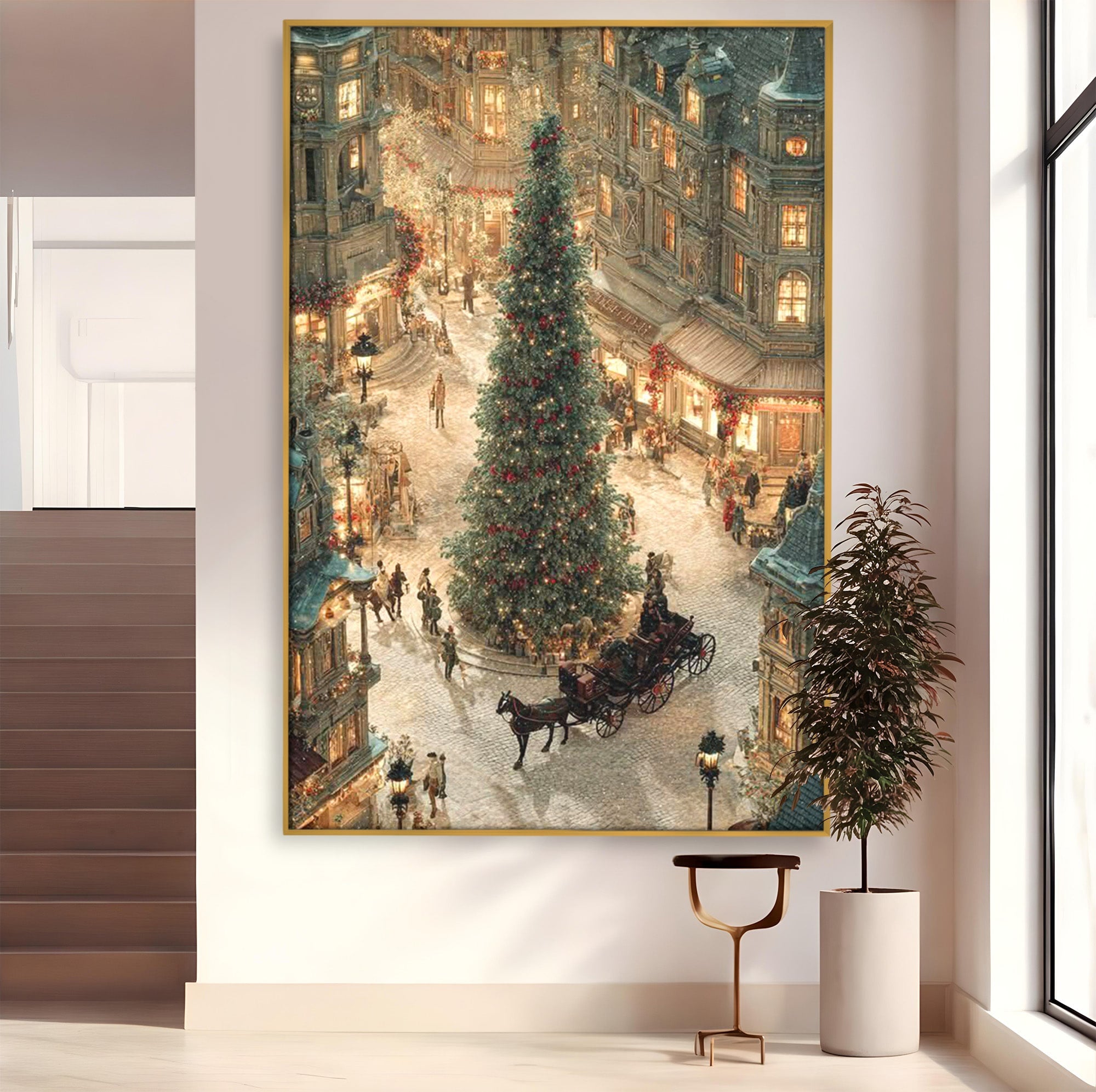 Tablou Canvas Premium LuxCanva® PI1264, Orasul De Craciun, Urban, Trasura, Iarna, Peisaj, Living, Culori Vibrante