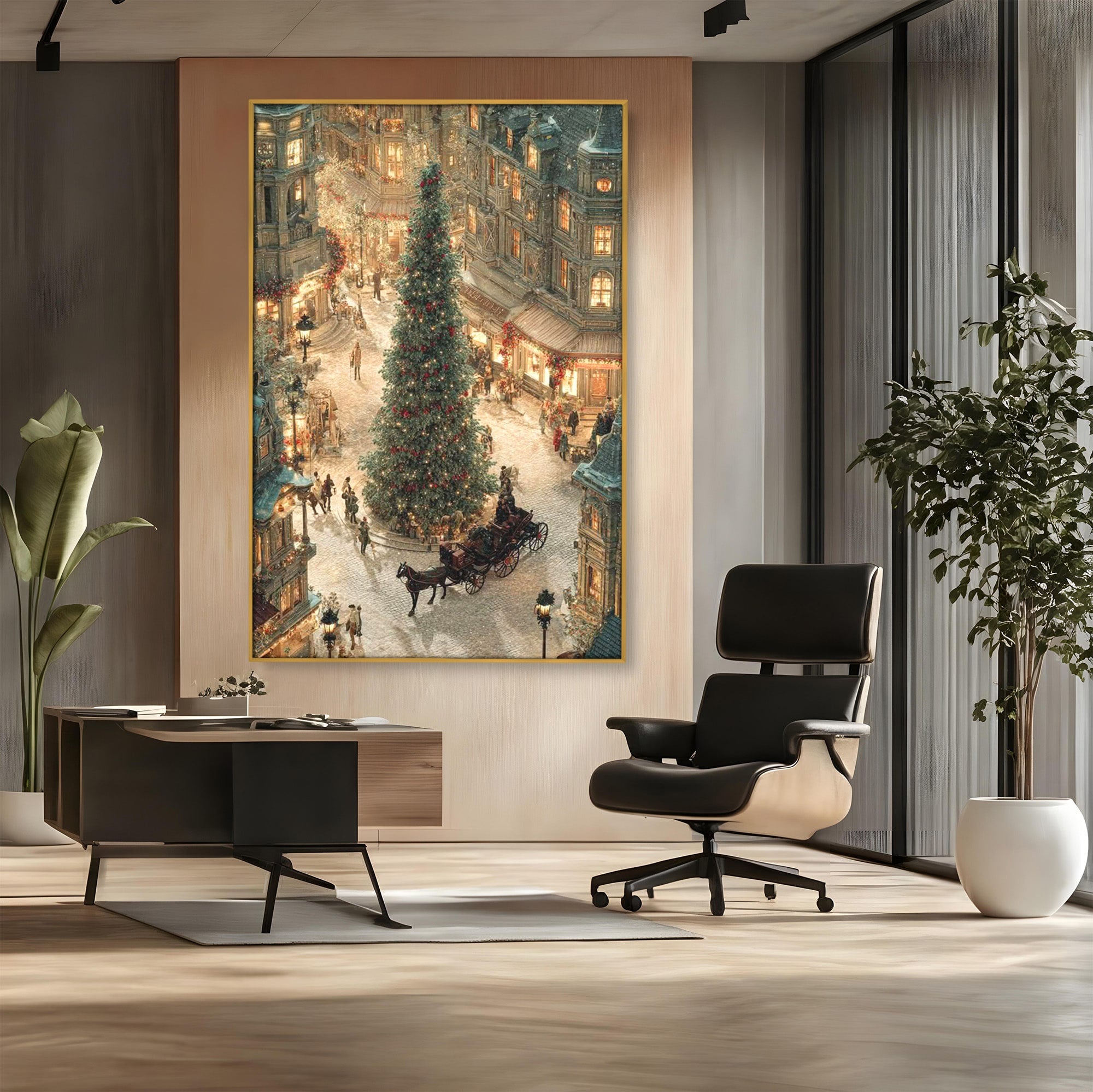Tablou Canvas Premium LuxCanva® PI1264, Orasul De Craciun, Urban, Trasura, Iarna, Peisaj, Living, Culori Vibrante