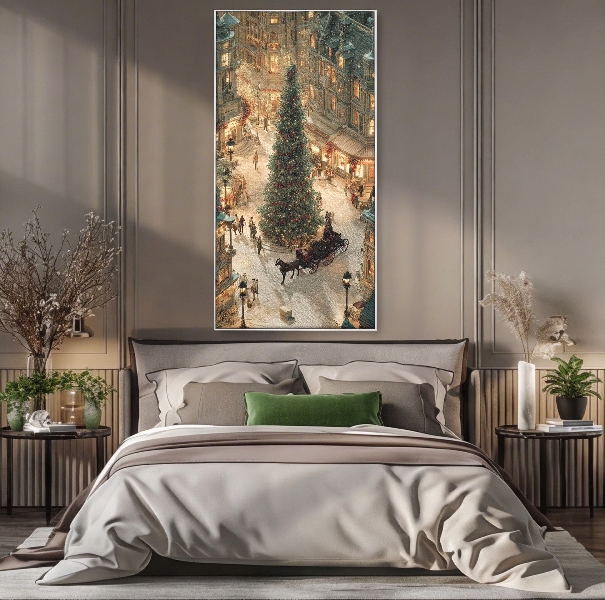 Tablou Canvas Premium LuxCanva® PI1264, Orasul De Craciun, Urban, Trasura, Iarna, Peisaj, Living, Culori Vibrante