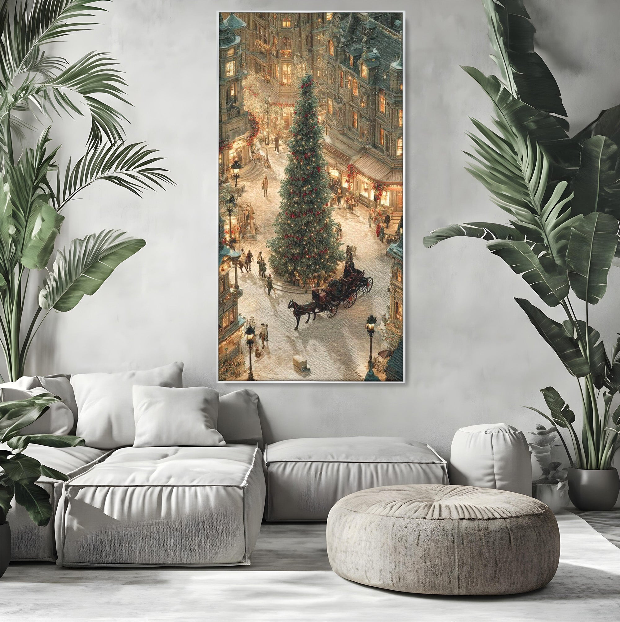 Tablou Canvas Premium LuxCanva® PI1264, Orasul De Craciun, Urban, Trasura, Iarna, Peisaj, Living, Culori Vibrante