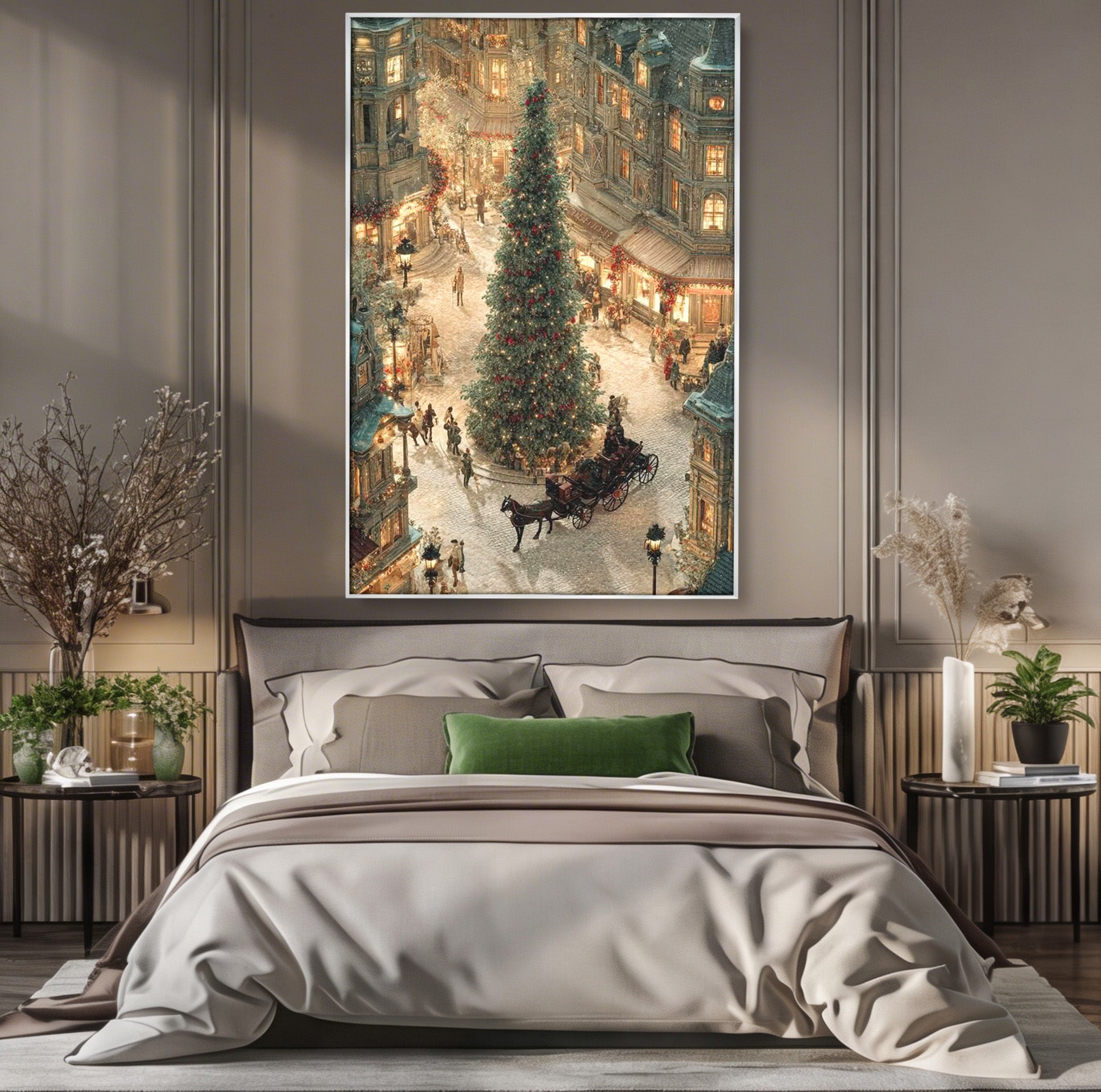 Tablou Canvas Premium LuxCanva® PI1264, Orasul De Craciun, Urban, Trasura, Iarna, Peisaj, Living, Culori Vibrante