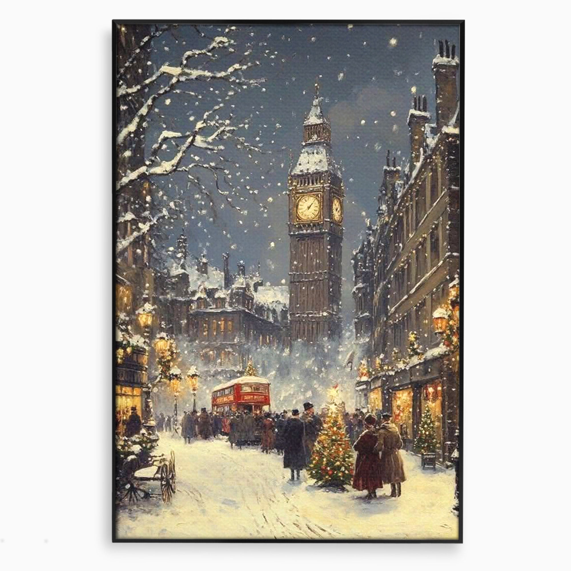 Tablou Canvas Premium LuxCanva® PI1265, Iarna La Big Ben, Ger, Londra, Vacanta, Oras, Strada, Living, Dormitor, Culori Vibrante