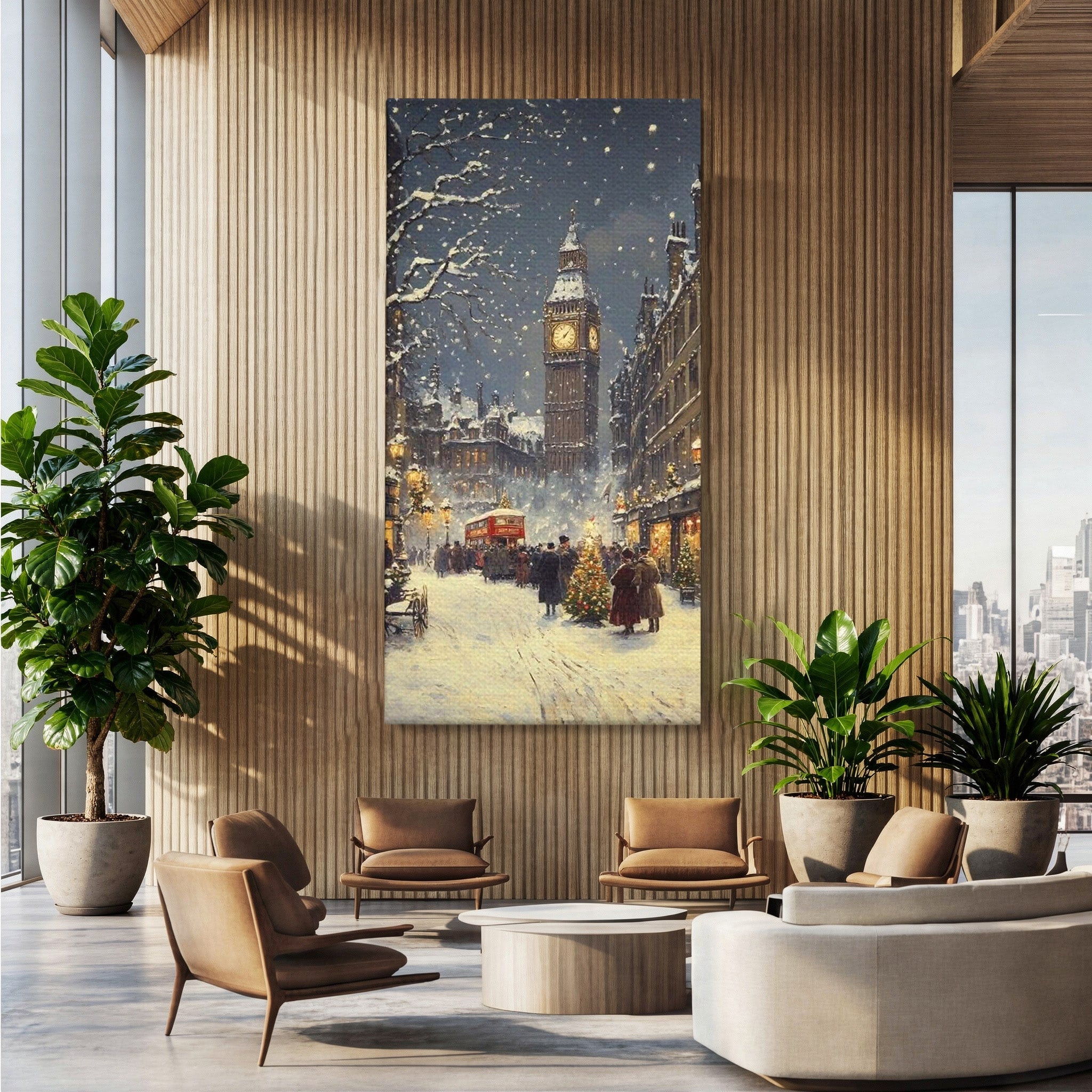 Tablou Canvas Premium LuxCanva® PI1265, Iarna La Big Ben, Ger, Londra, Vacanta, Oras, Strada, Living, Dormitor, Culori Vibrante