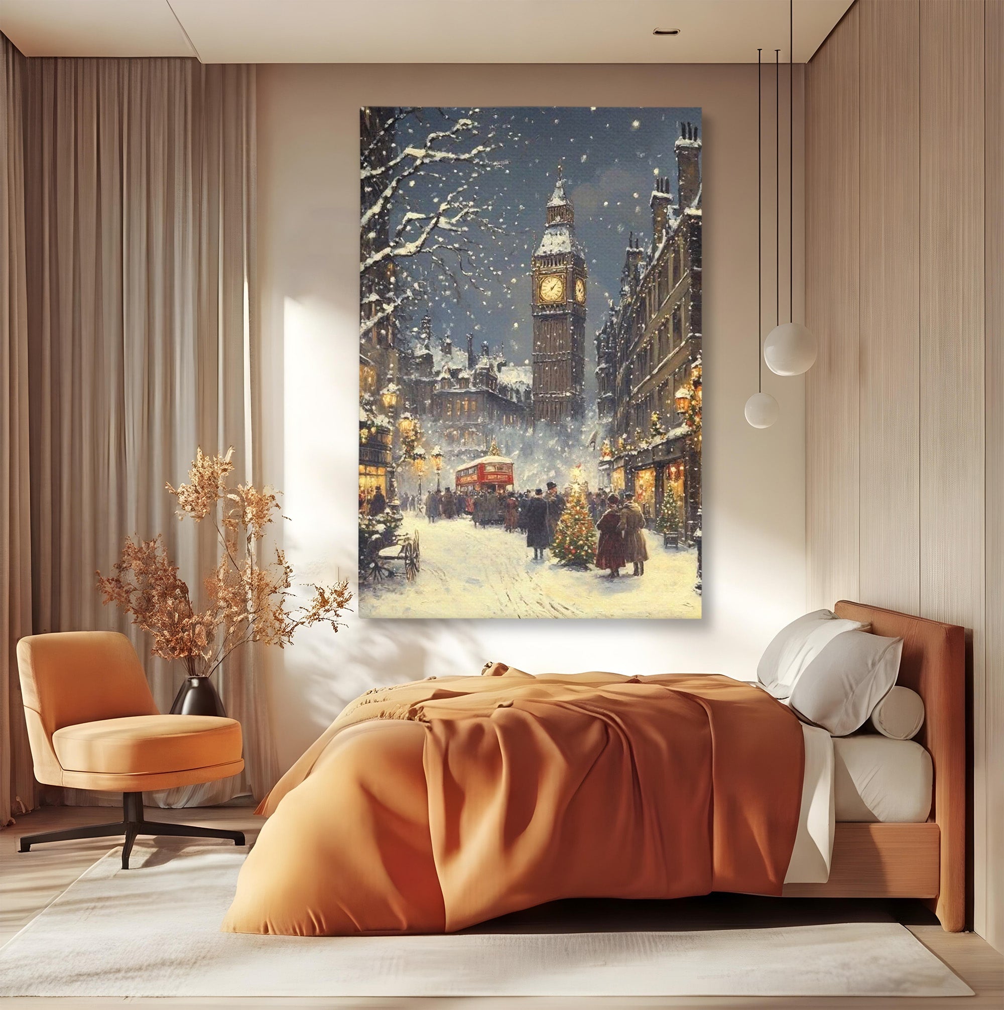 Tablou Canvas Premium LuxCanva® PI1265, Iarna La Big Ben, Ger, Londra, Vacanta, Oras, Strada, Living, Dormitor, Culori Vibrante