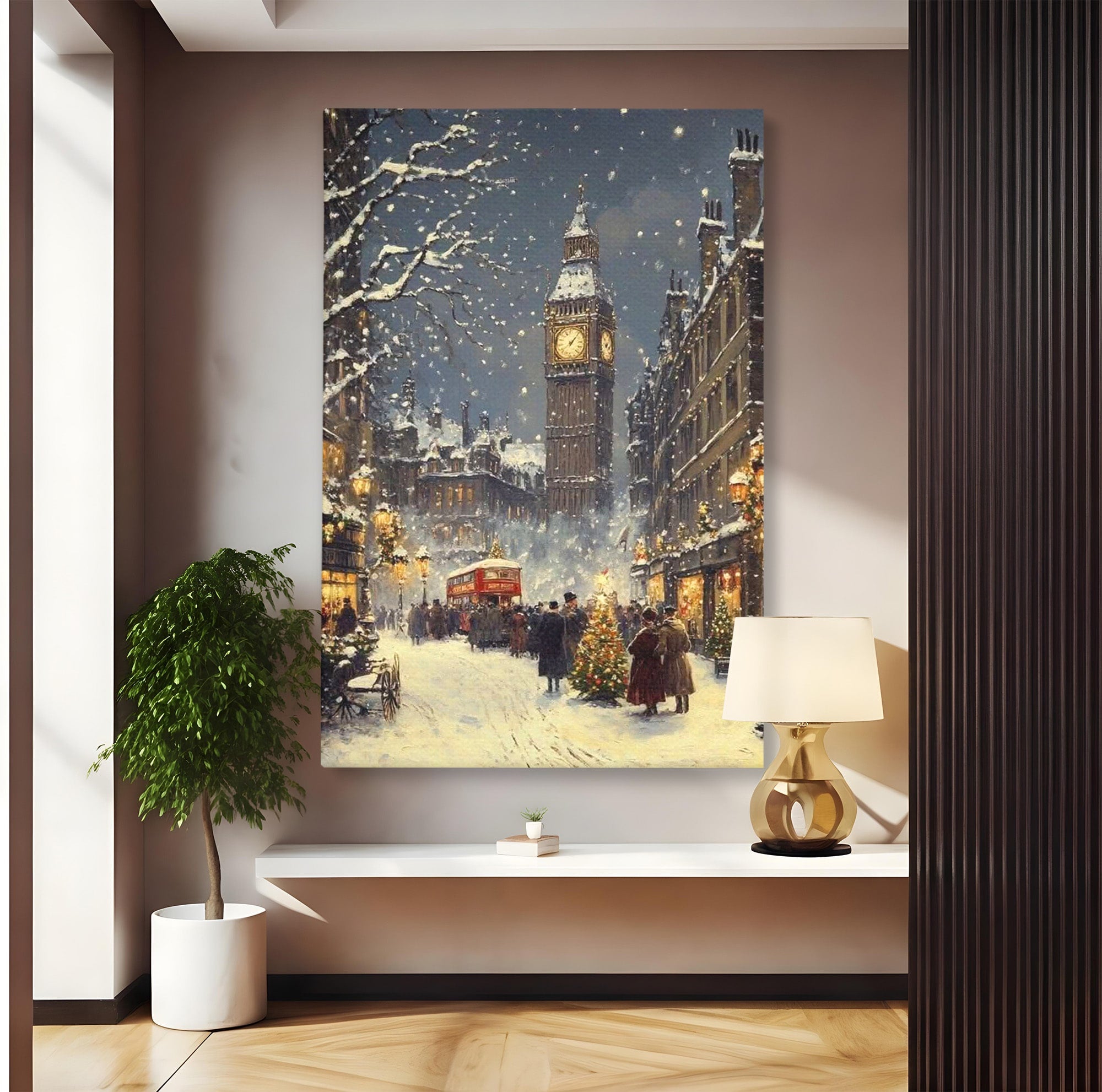 Tablou Canvas Premium LuxCanva® PI1265, Iarna La Big Ben, Ger, Londra, Vacanta, Oras, Strada, Living, Dormitor, Culori Vibrante