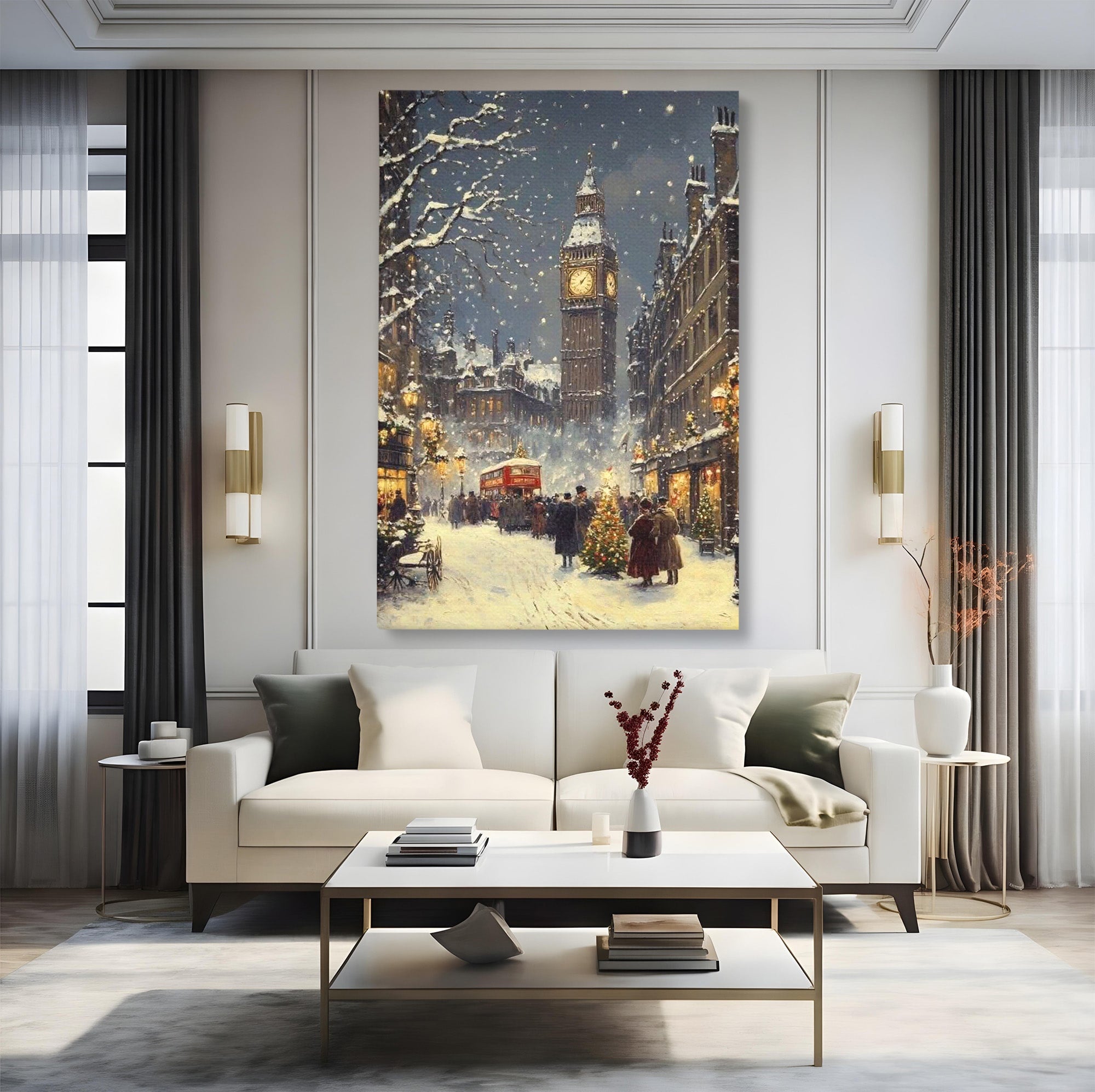 Tablou Canvas Premium LuxCanva® PI1265, Iarna La Big Ben, Ger, Londra, Vacanta, Oras, Strada, Living, Dormitor, Culori Vibrante