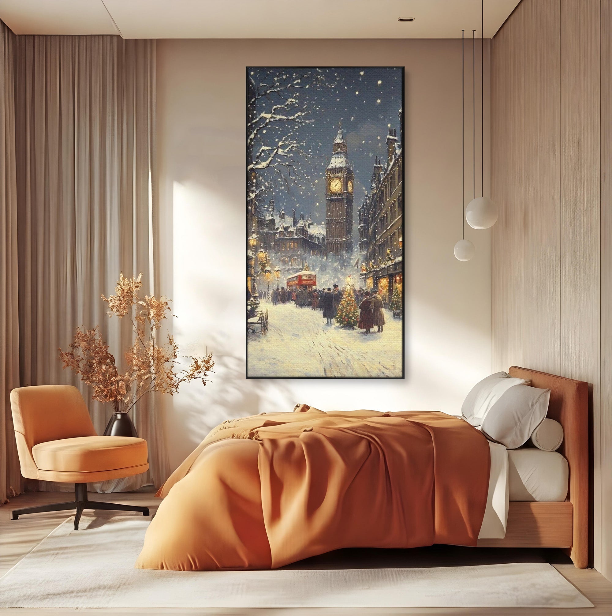 Tablou Canvas Premium LuxCanva® PI1265, Iarna La Big Ben, Ger, Londra, Vacanta, Oras, Strada, Living, Dormitor, Culori Vibrante