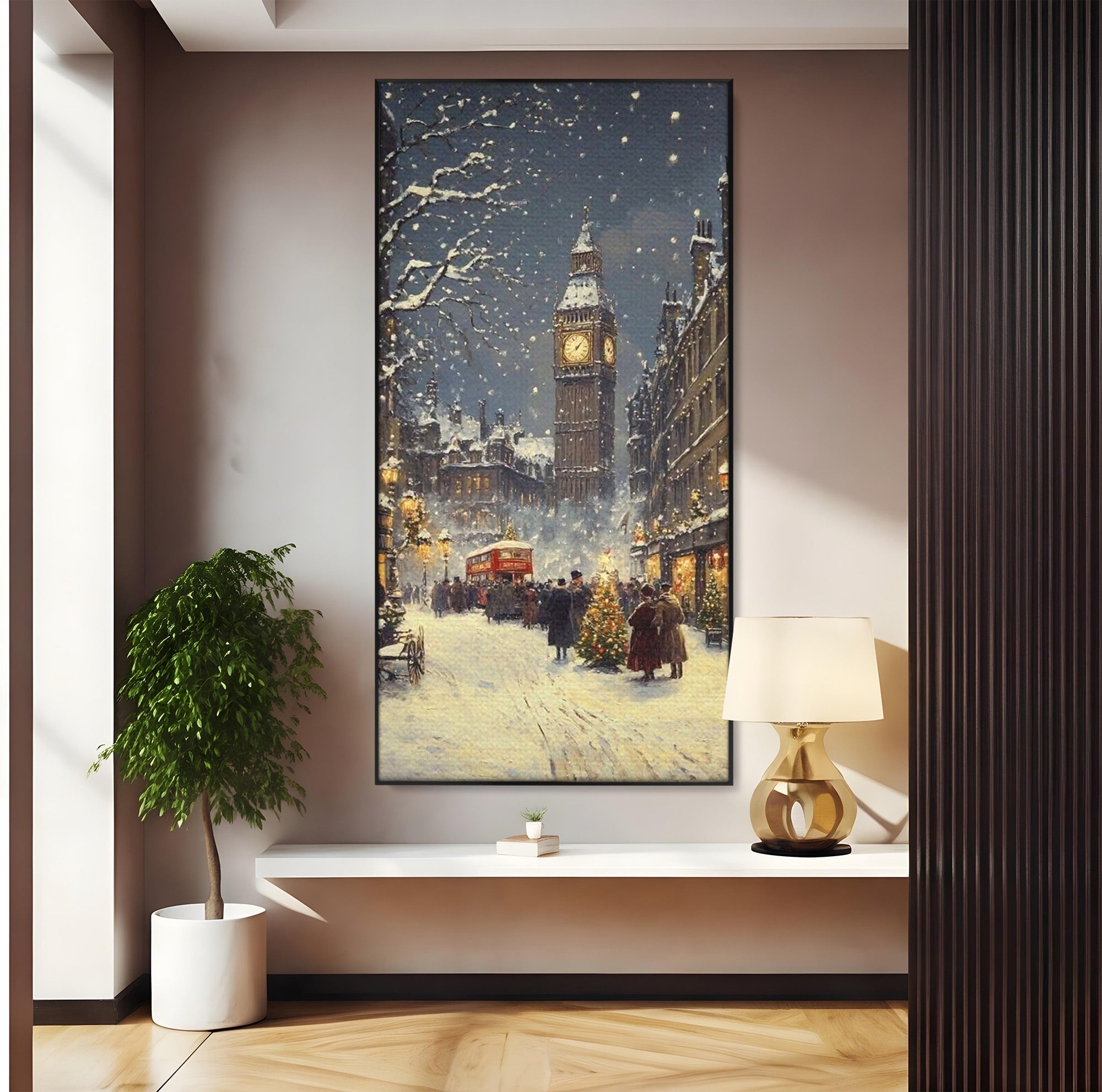 Tablou Canvas Premium LuxCanva® PI1265, Iarna La Big Ben, Ger, Londra, Vacanta, Oras, Strada, Living, Dormitor, Culori Vibrante