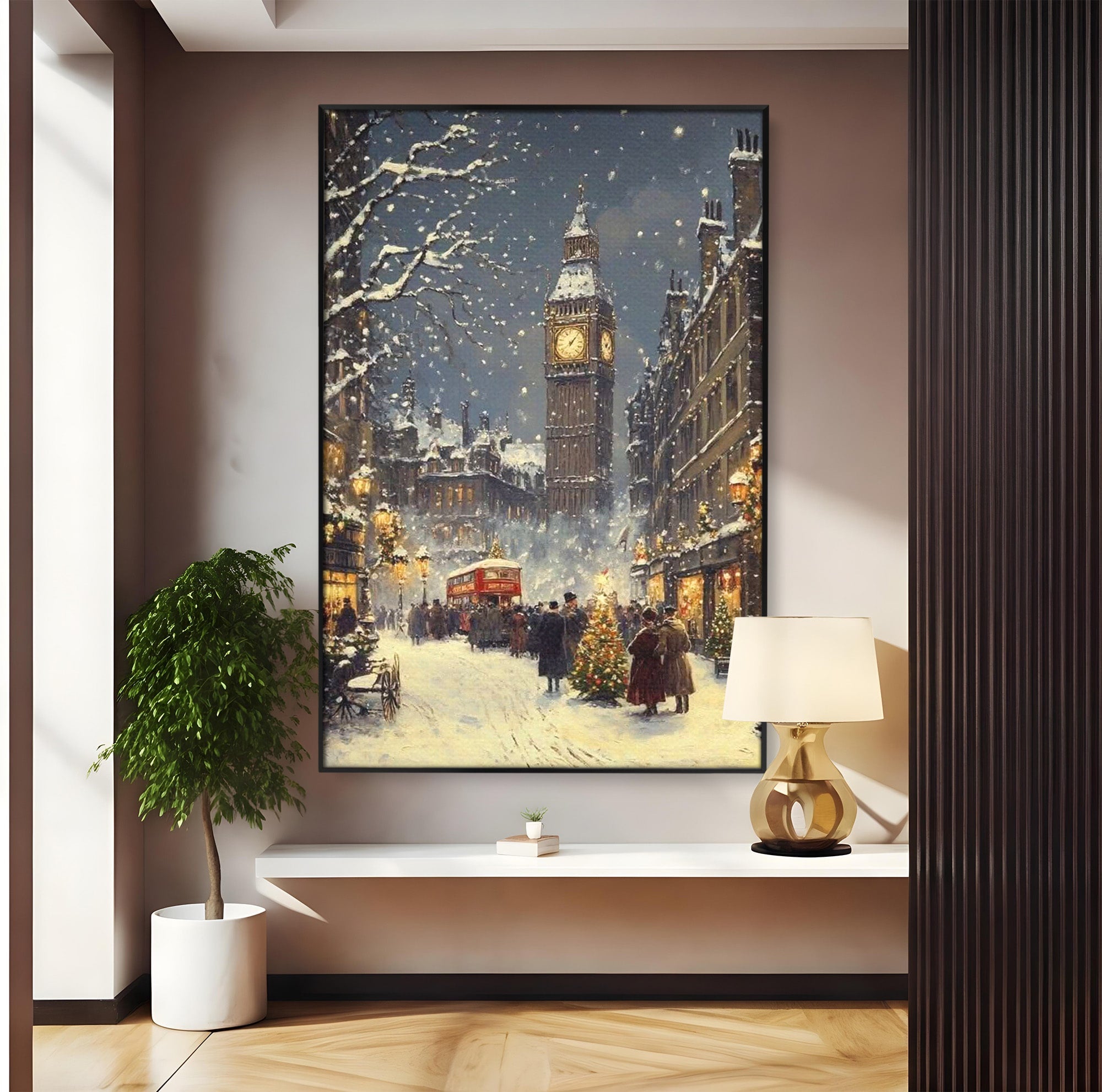 Tablou Canvas Premium LuxCanva® PI1265, Iarna La Big Ben, Ger, Londra, Vacanta, Oras, Strada, Living, Dormitor, Culori Vibrante