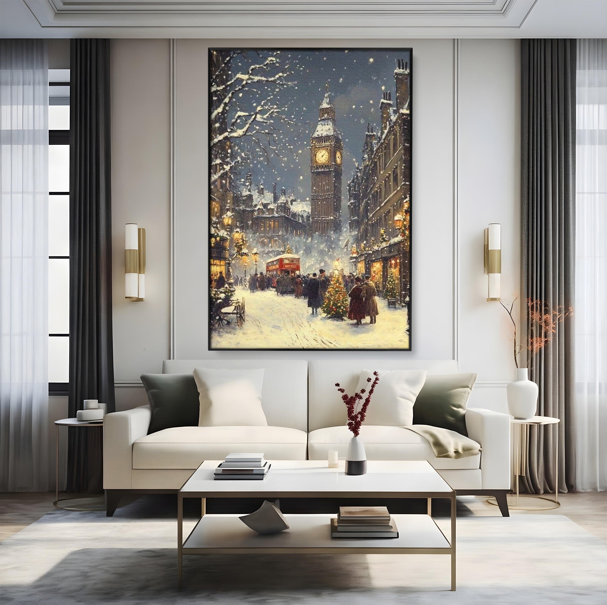 Tablou Canvas Premium LuxCanva® PI1265, Iarna La Big Ben, Ger, Londra, Vacanta, Oras, Strada, Living, Dormitor, Culori Vibrante