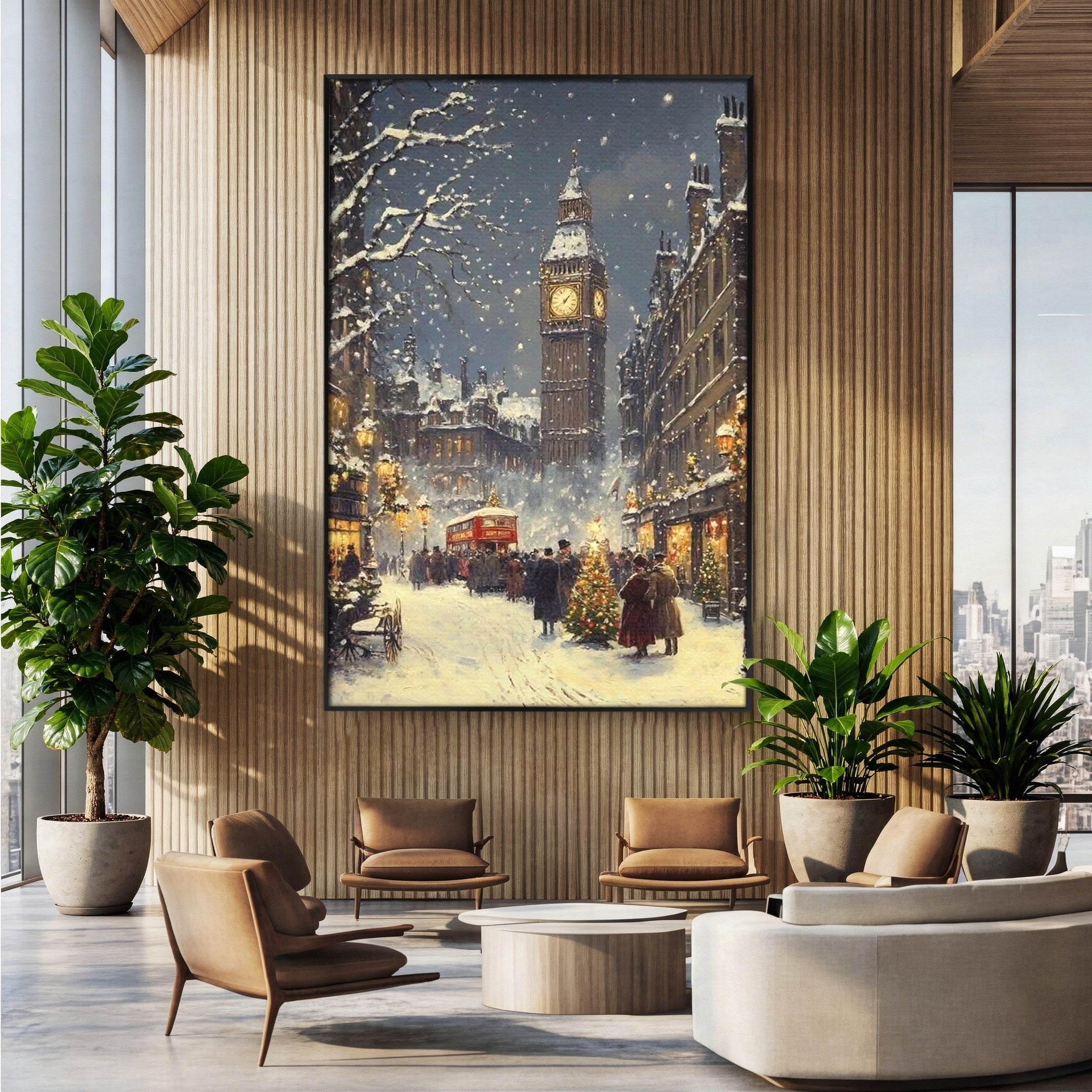 Tablou Canvas Premium LuxCanva® PI1265, Iarna La Big Ben, Ger, Londra, Vacanta, Oras, Strada, Living, Dormitor, Culori Vibrante