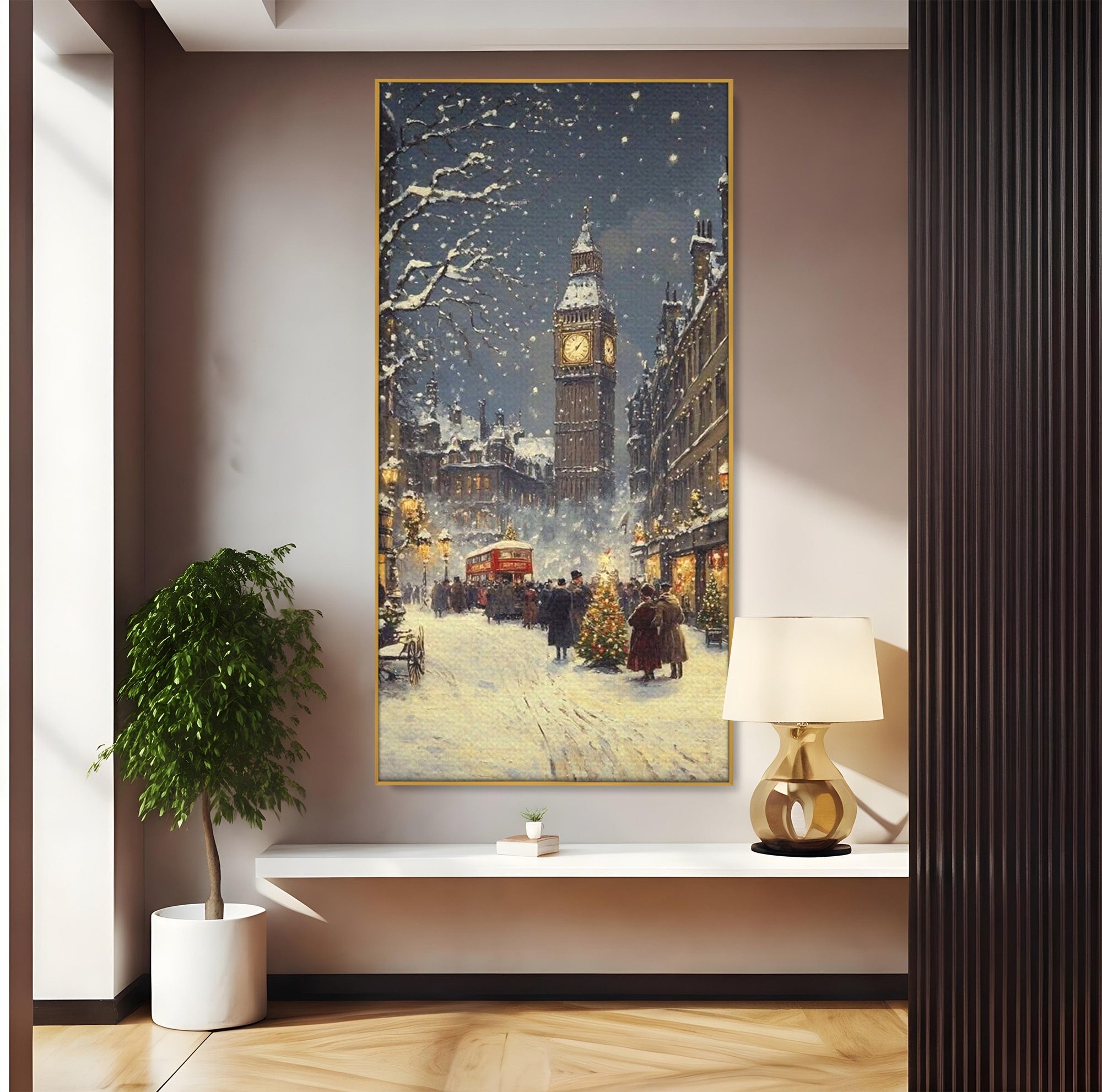 Tablou Canvas Premium LuxCanva® PI1265, Iarna La Big Ben, Ger, Londra, Vacanta, Oras, Strada, Living, Dormitor, Culori Vibrante