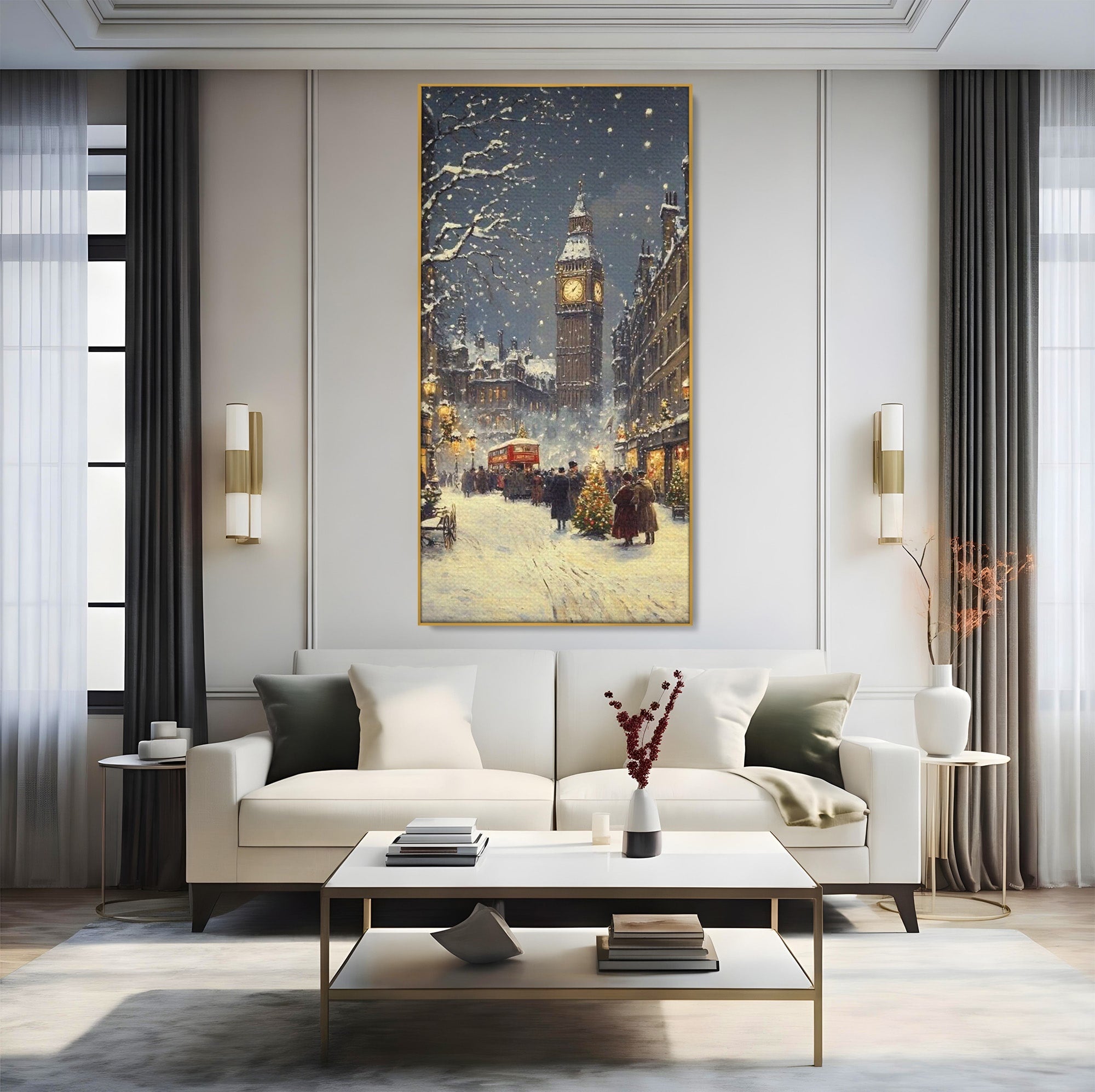 Tablou Canvas Premium LuxCanva® PI1265, Iarna La Big Ben, Ger, Londra, Vacanta, Oras, Strada, Living, Dormitor, Culori Vibrante