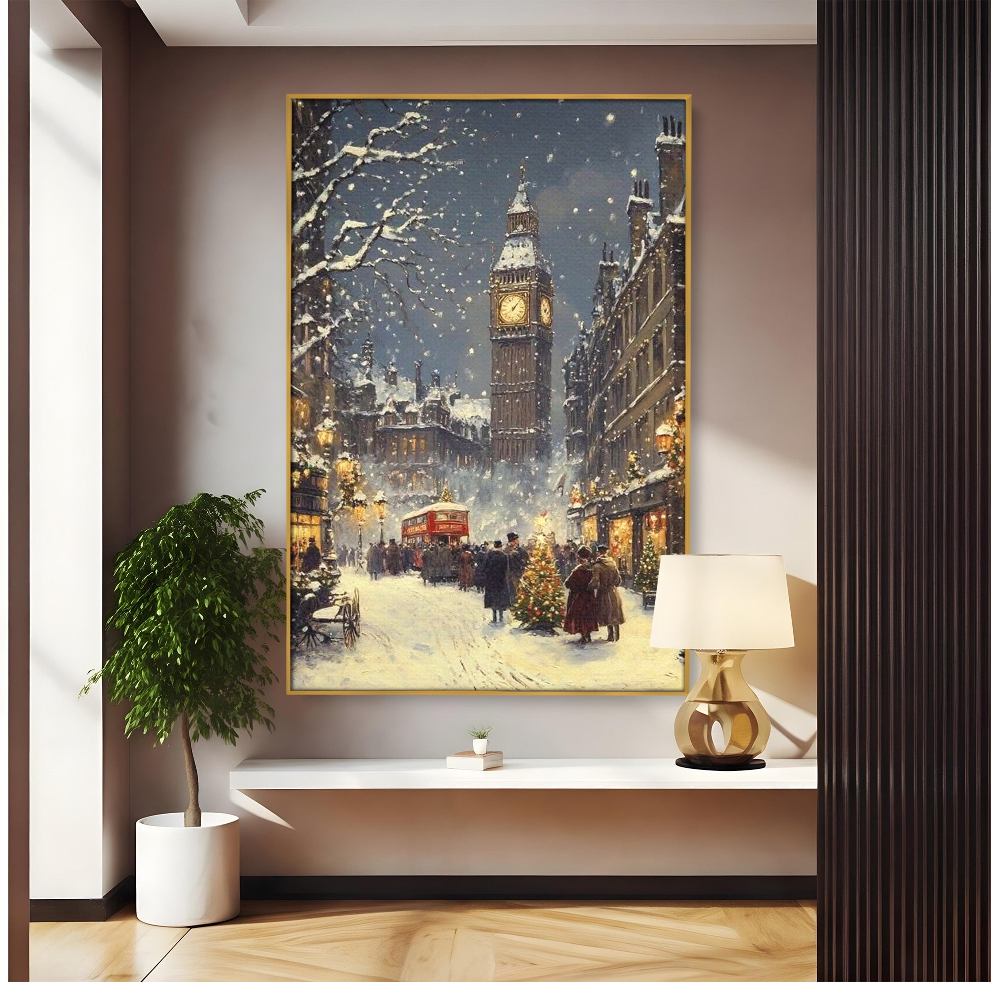 Tablou Canvas Premium LuxCanva® PI1265, Iarna La Big Ben, Ger, Londra, Vacanta, Oras, Strada, Living, Dormitor, Culori Vibrante