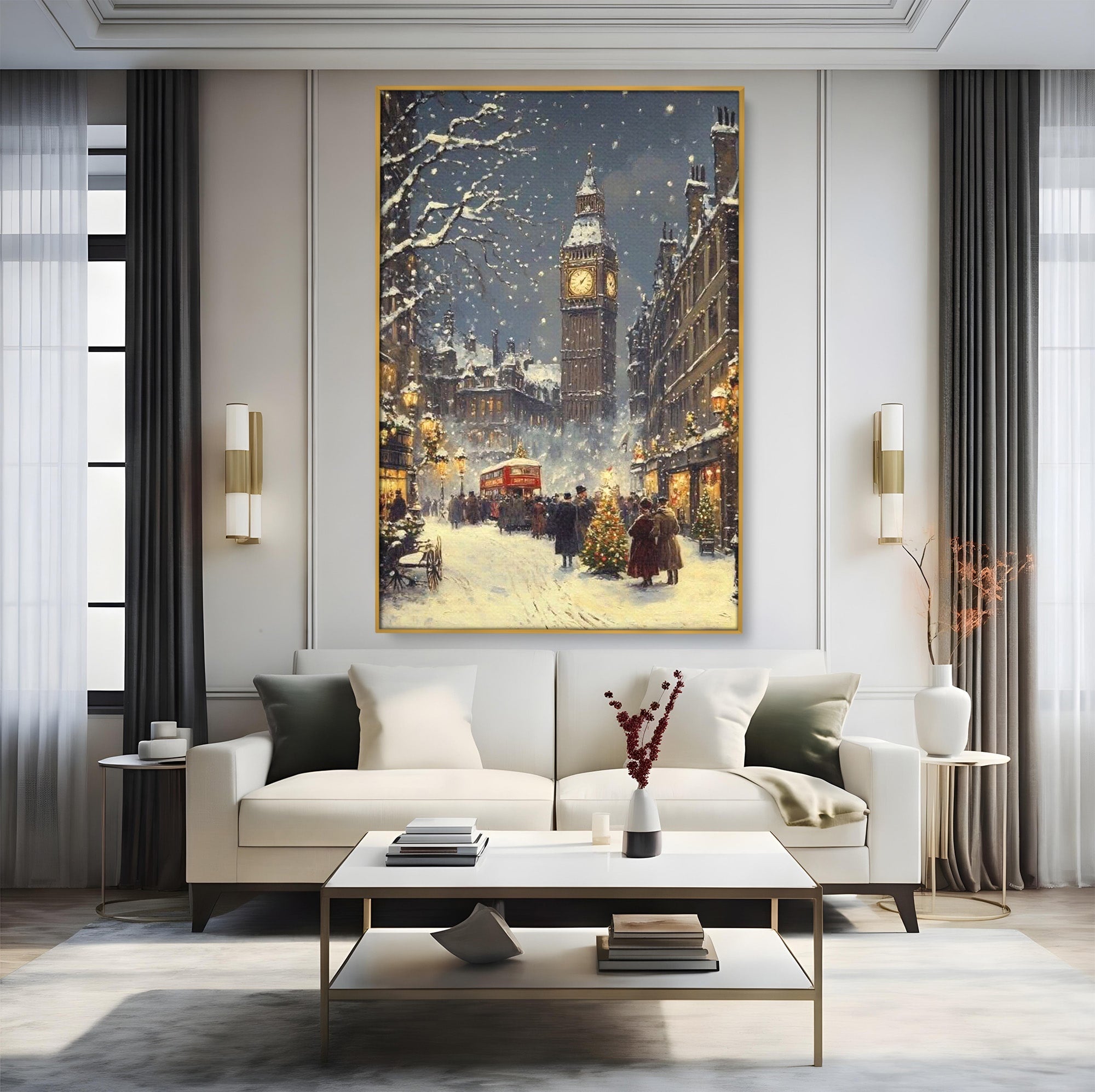 Tablou Canvas Premium LuxCanva® PI1265, Iarna La Big Ben, Ger, Londra, Vacanta, Oras, Strada, Living, Dormitor, Culori Vibrante