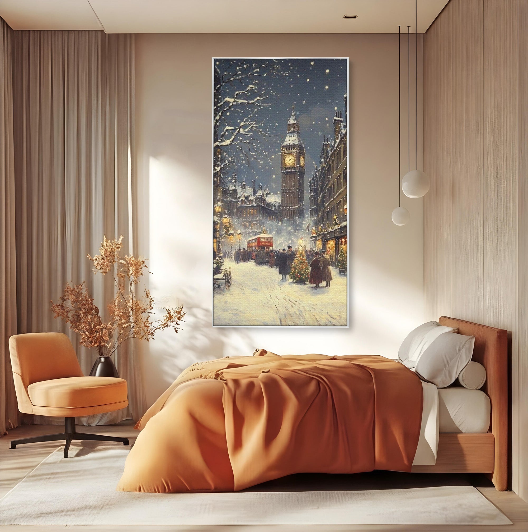Tablou Canvas Premium LuxCanva® PI1265, Iarna La Big Ben, Ger, Londra, Vacanta, Oras, Strada, Living, Dormitor, Culori Vibrante