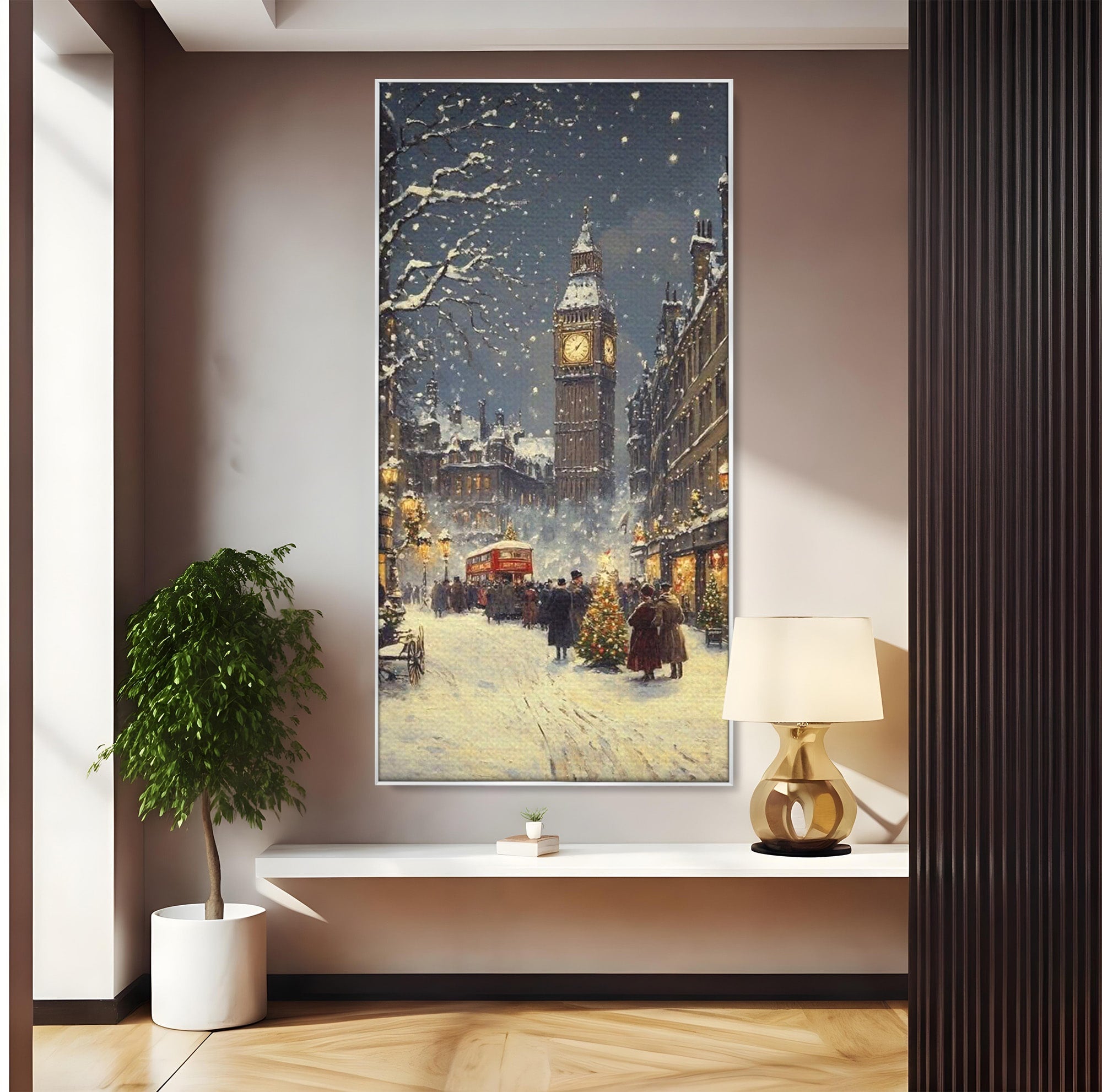 Tablou Canvas Premium LuxCanva® PI1265, Iarna La Big Ben, Ger, Londra, Vacanta, Oras, Strada, Living, Dormitor, Culori Vibrante