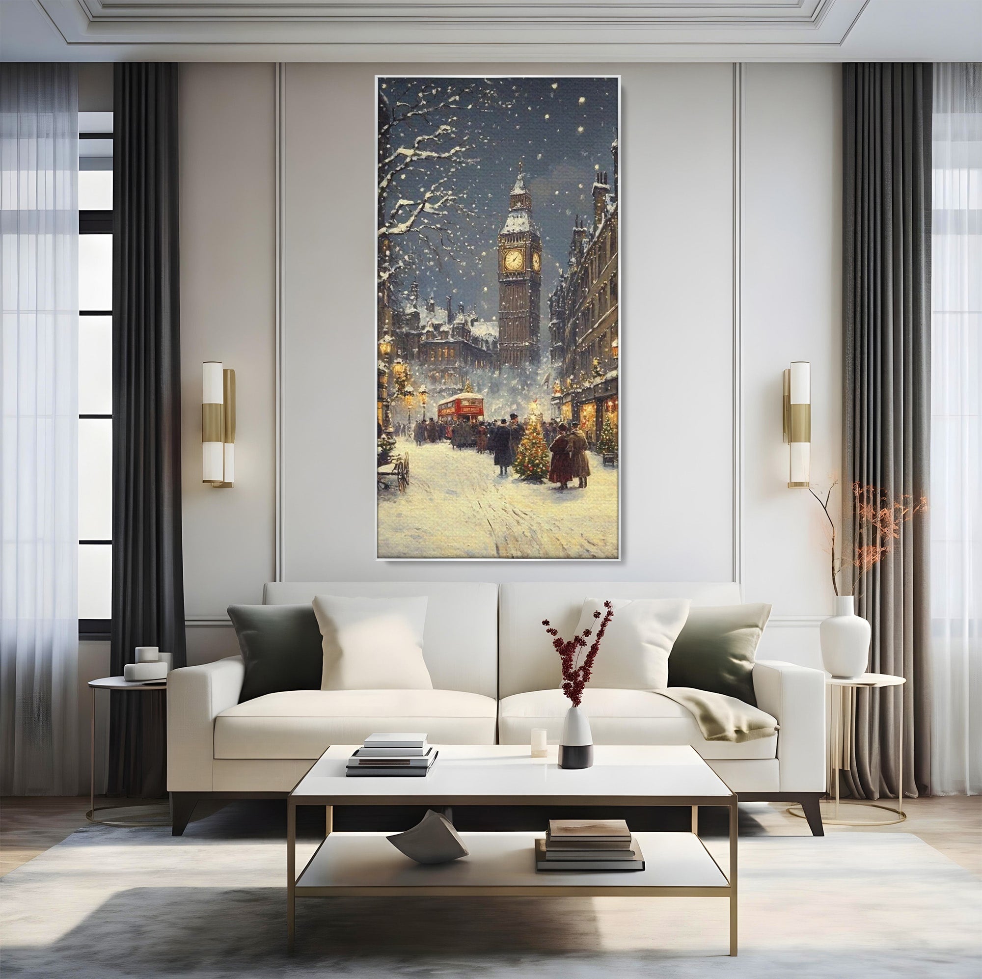 Tablou Canvas Premium LuxCanva® PI1265, Iarna La Big Ben, Ger, Londra, Vacanta, Oras, Strada, Living, Dormitor, Culori Vibrante