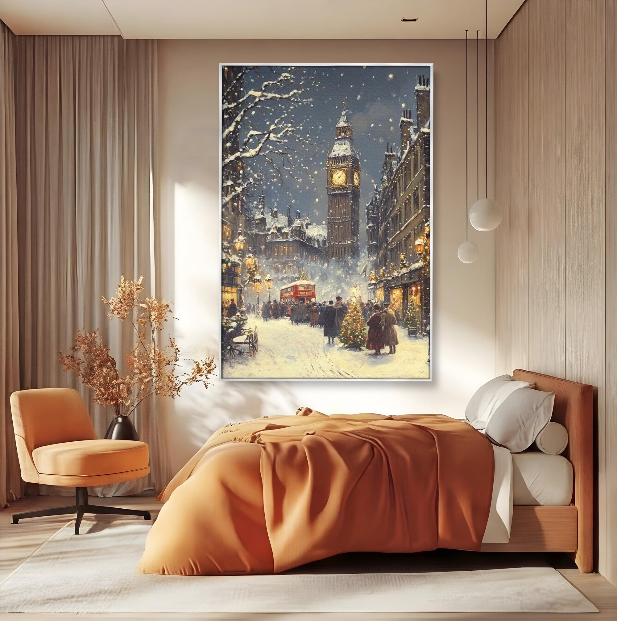 Tablou Canvas Premium LuxCanva® PI1265, Iarna La Big Ben, Ger, Londra, Vacanta, Oras, Strada, Living, Dormitor, Culori Vibrante