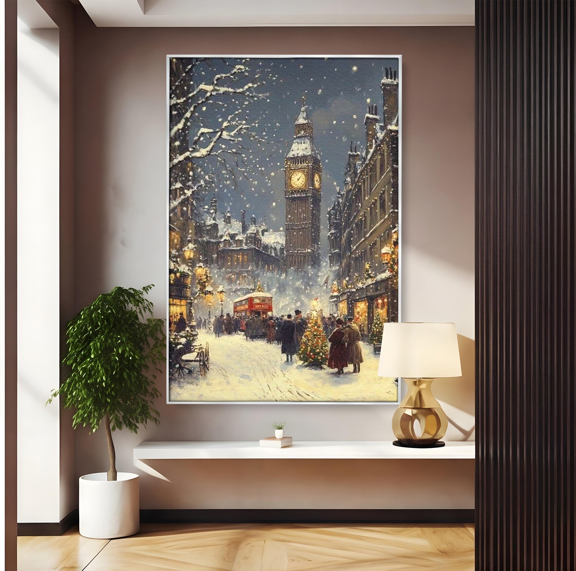 Tablou Canvas Premium LuxCanva® PI1265, Iarna La Big Ben, Ger, Londra, Vacanta, Oras, Strada, Living, Dormitor, Culori Vibrante