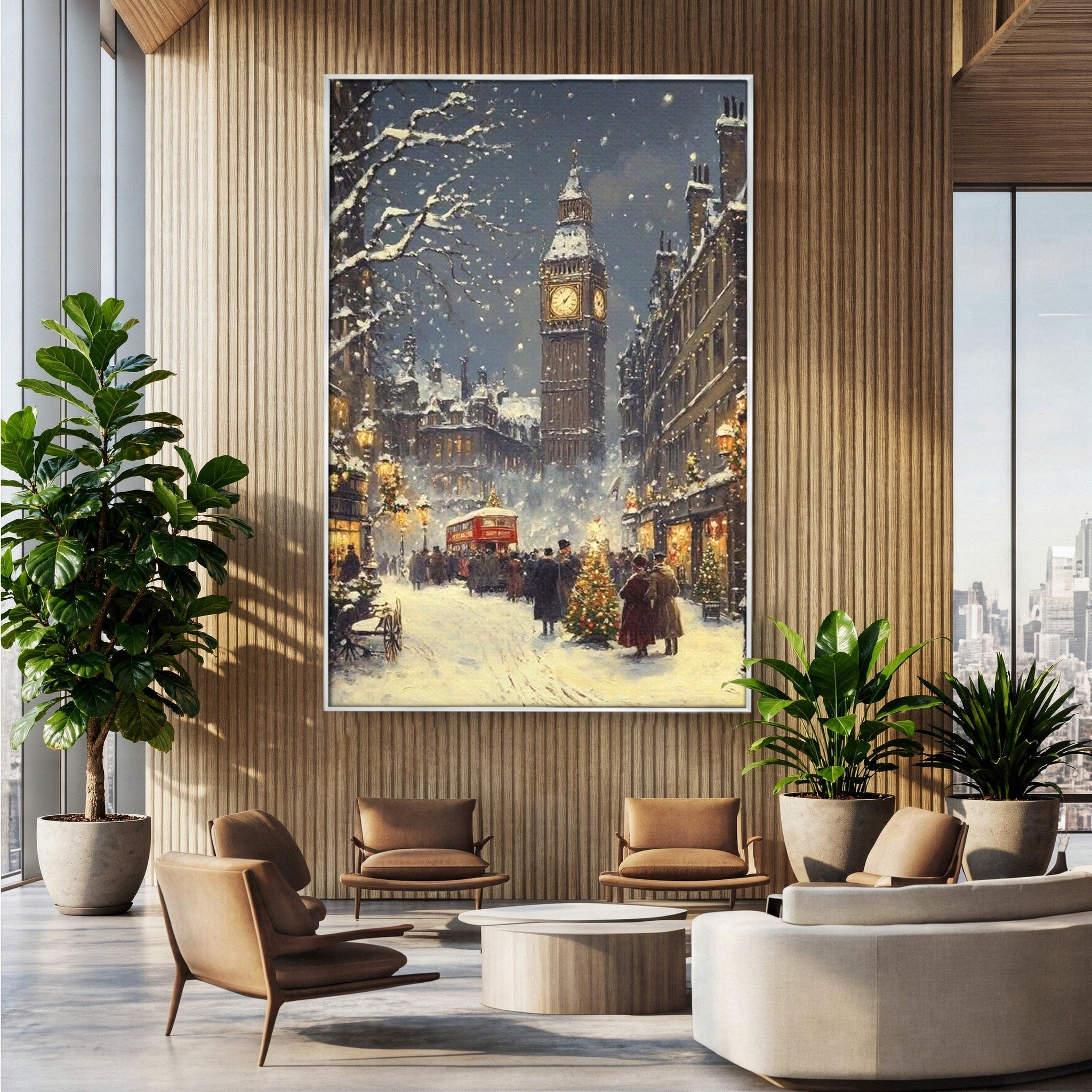 Tablou Canvas Premium LuxCanva® PI1265, Iarna La Big Ben, Ger, Londra, Vacanta, Oras, Strada, Living, Dormitor, Culori Vibrante