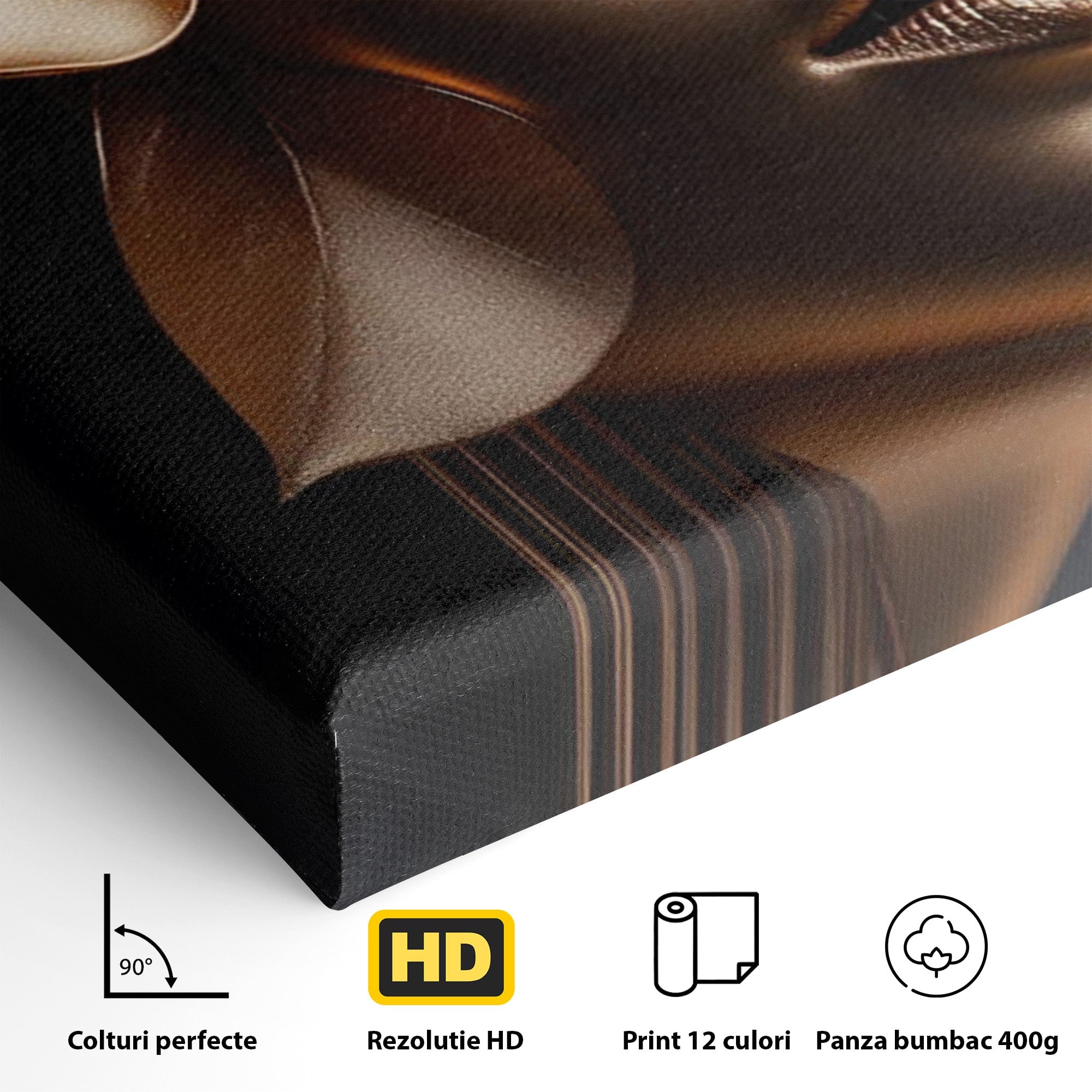 Tablou Canvas Premium LuxCanva® PI1266, Chip Auriu Cu Floare, Portret, Floral, Modern, Eleganta, Dormitor, Birou, Culori Vibrante