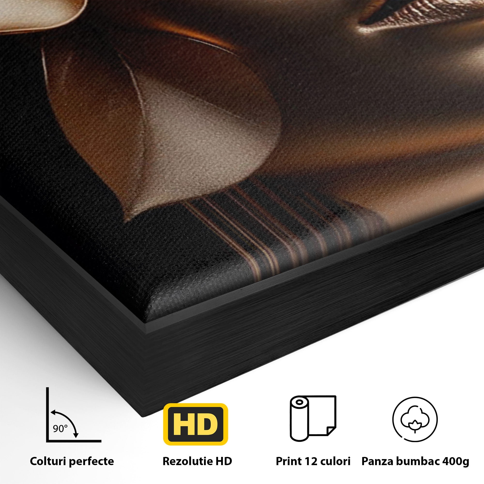 Tablou Canvas Premium LuxCanva® PI1266, Chip Auriu Cu Floare, Portret, Floral, Modern, Eleganta, Dormitor, Birou, Culori Vibrante